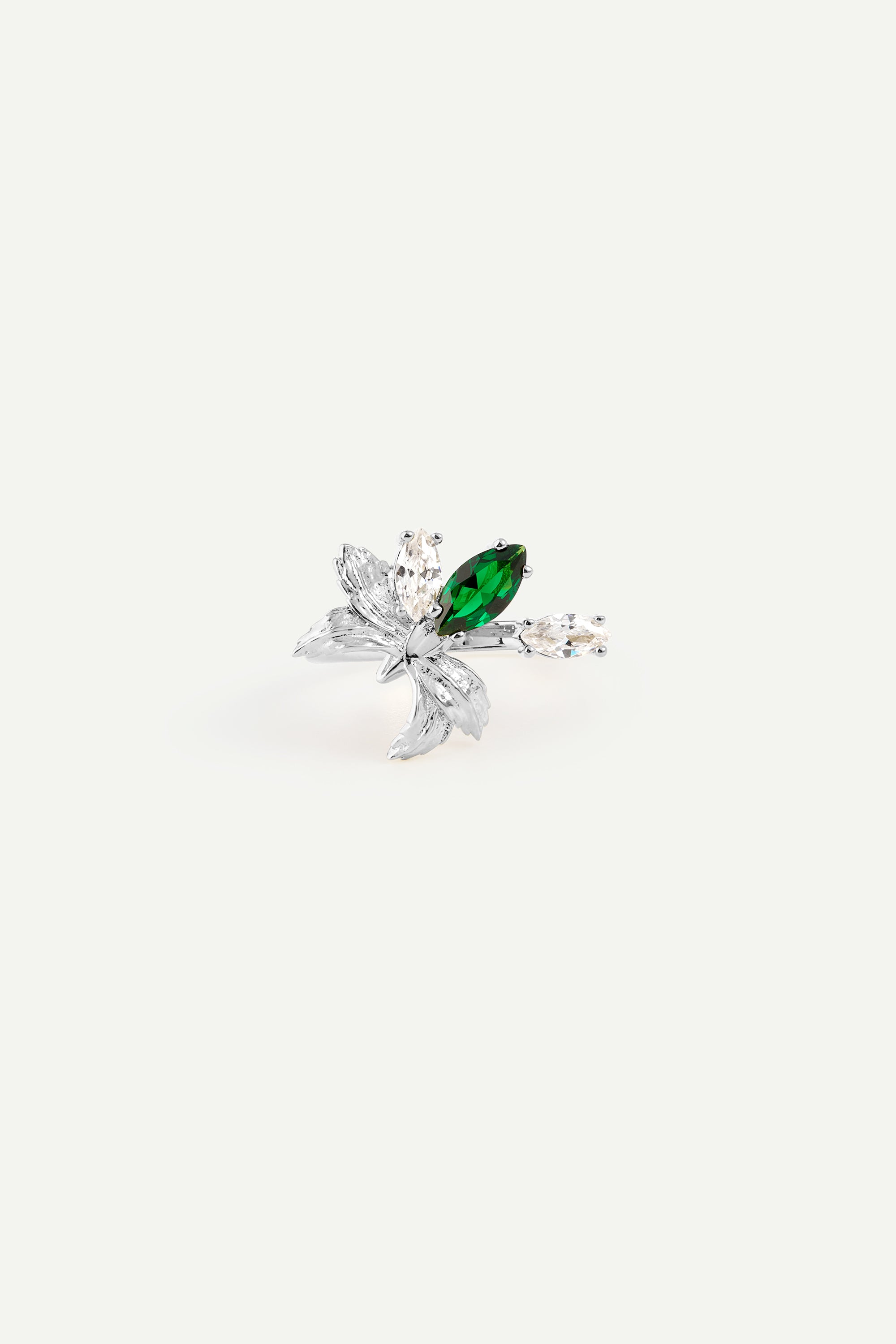 Silver Adjustable Ring With Orchid, Green and White Stones | AYNF6061
