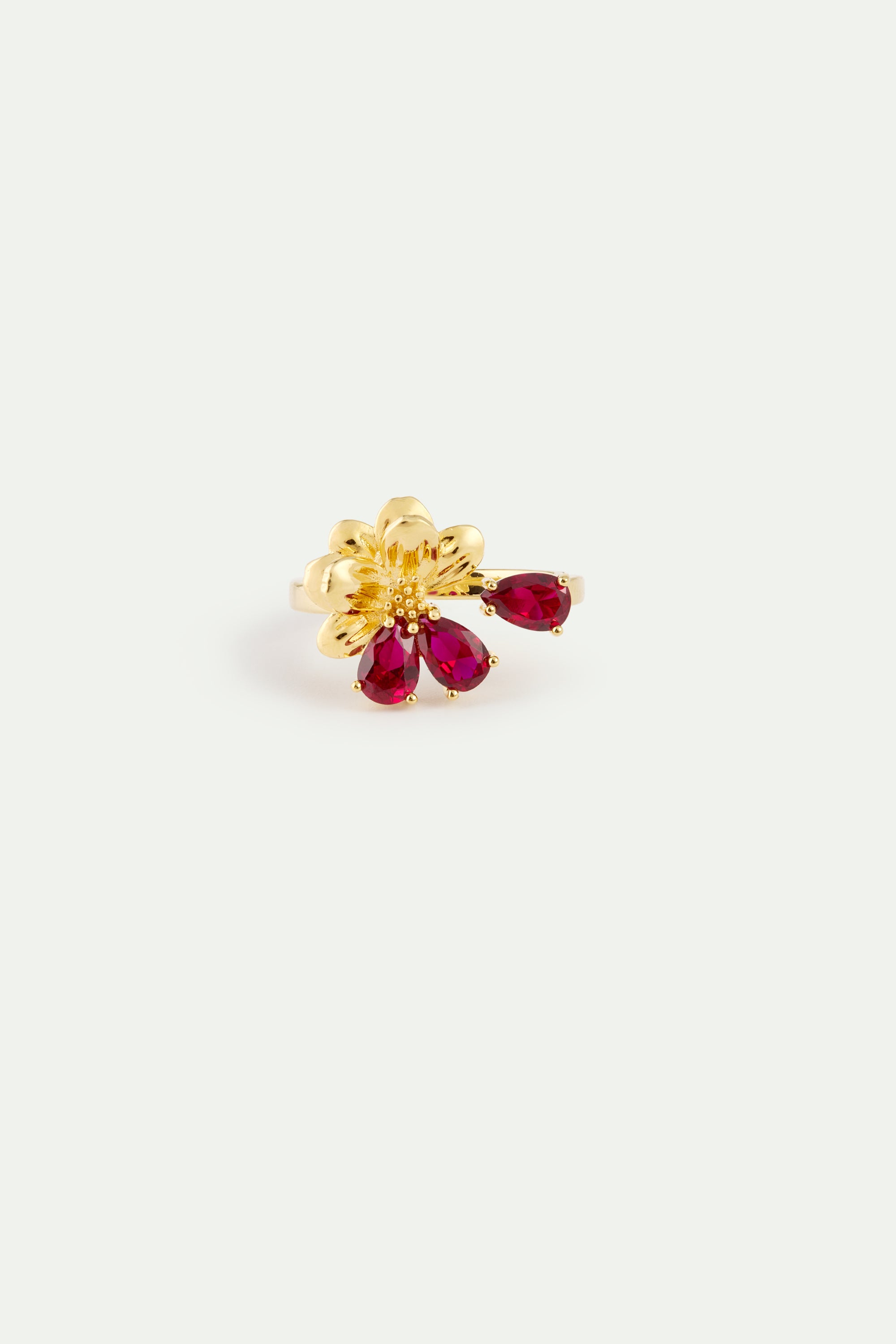Gold Adjustable Ring With Cosmos and Red Stones | AYNF6071