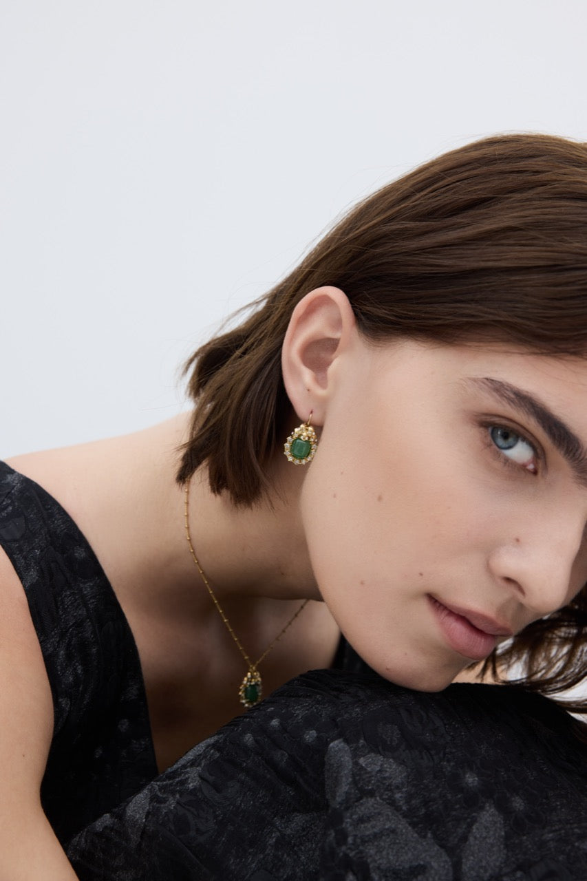 Green Aventurine, Skulls and Crystal Pendant Necklace | AYVA3031