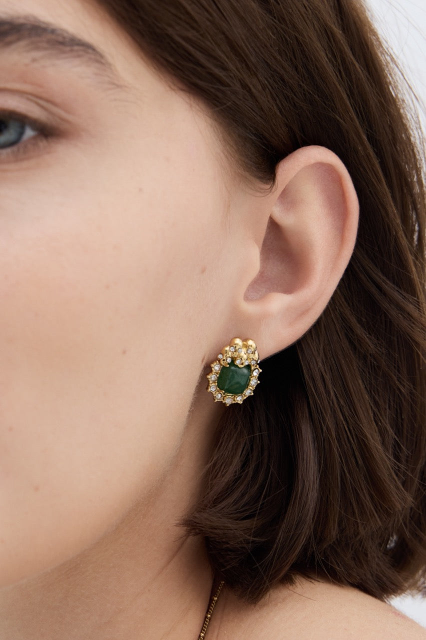 Green Aventurine, Skulls and Crystal Earrings | AYVA1061