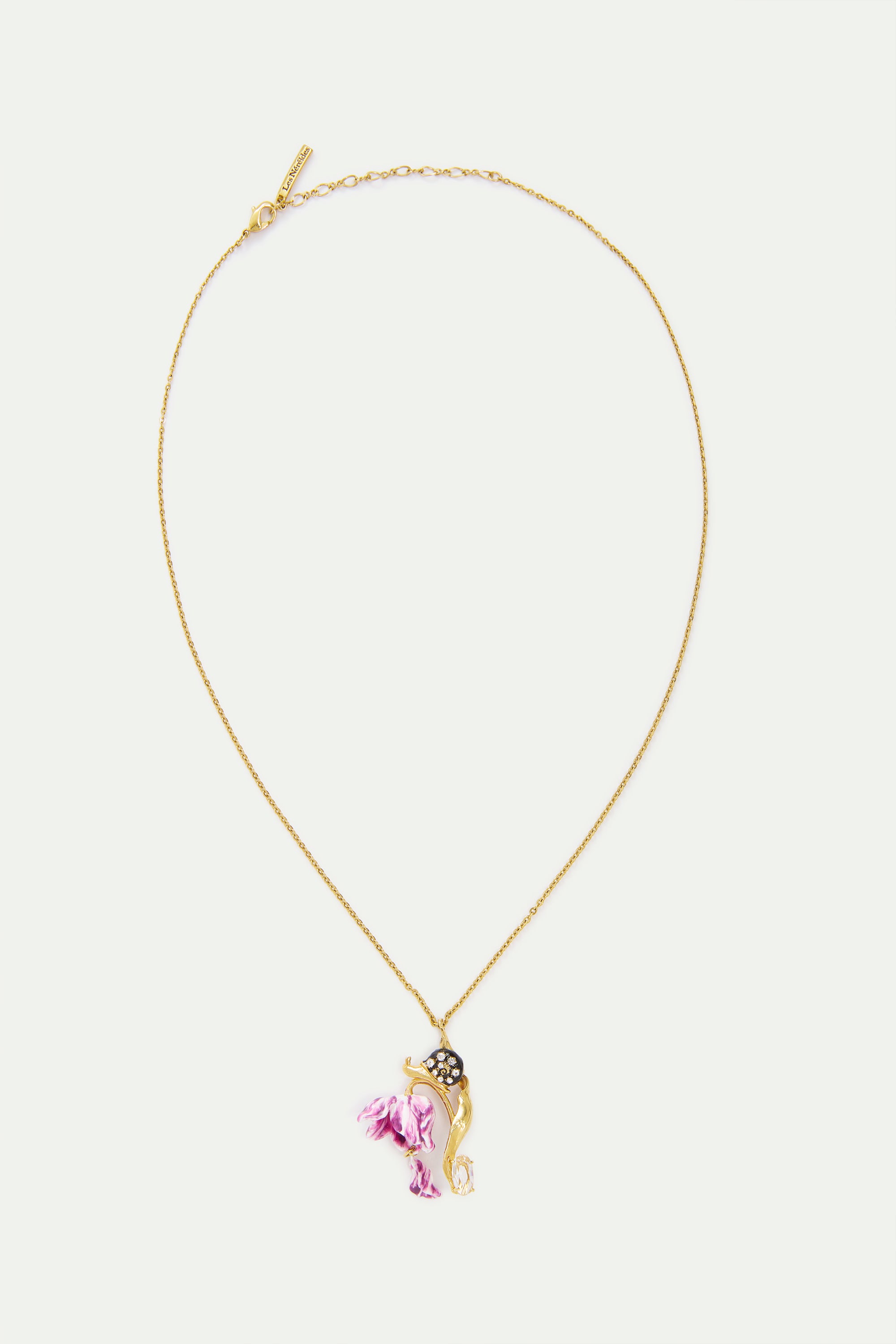 Purple Tulip, Snail and Crystal Pendant Necklace | AYVA3021