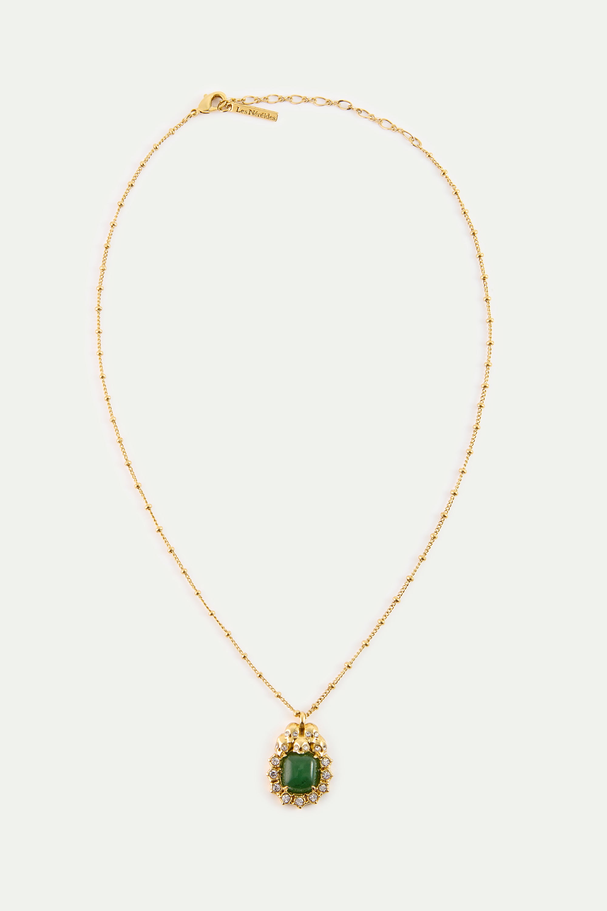 Green Aventurine, Skulls and Crystal Pendant Necklace | AYVA3031