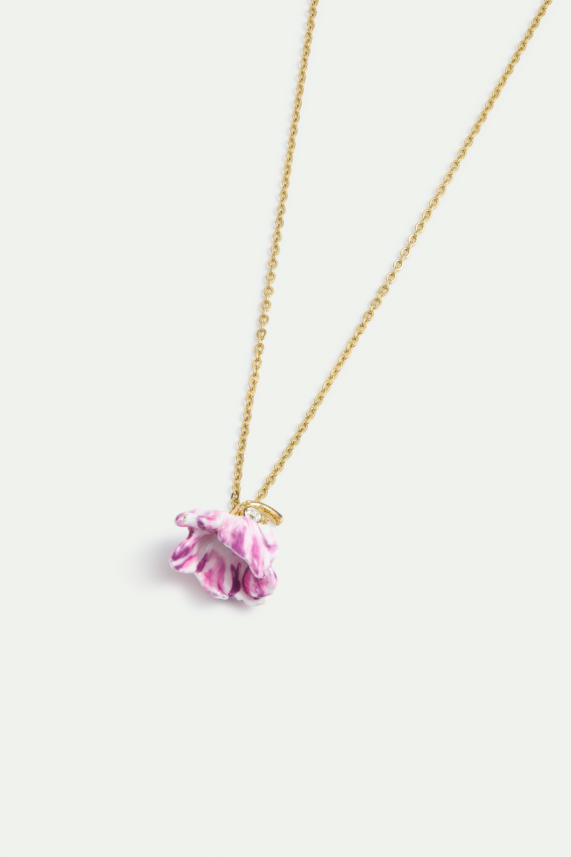 Purple Tulip and Crystal Pendant Necklace | AYVA3051