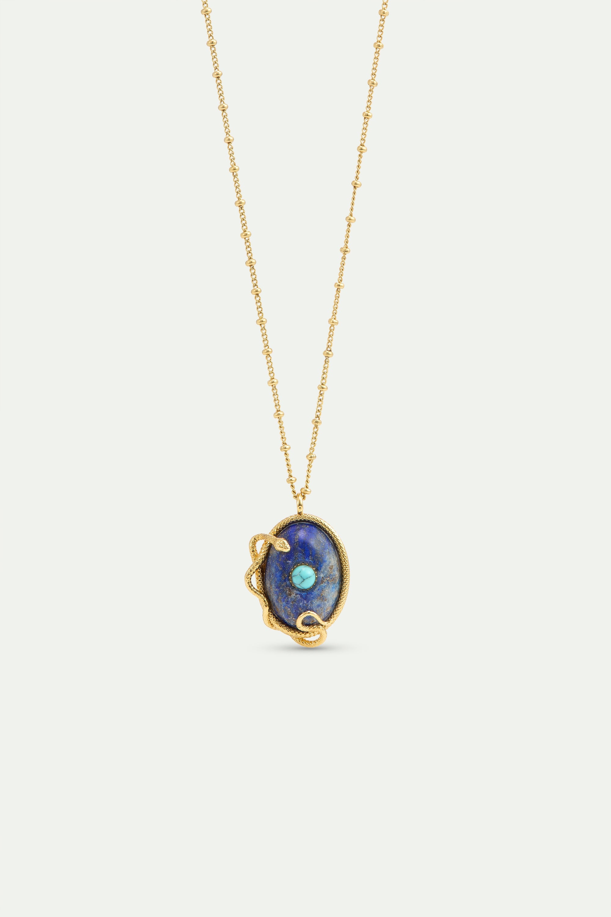 Lapis Lazuli, Turquoise and Gold Snake Pendant Necklace | AYVA3061