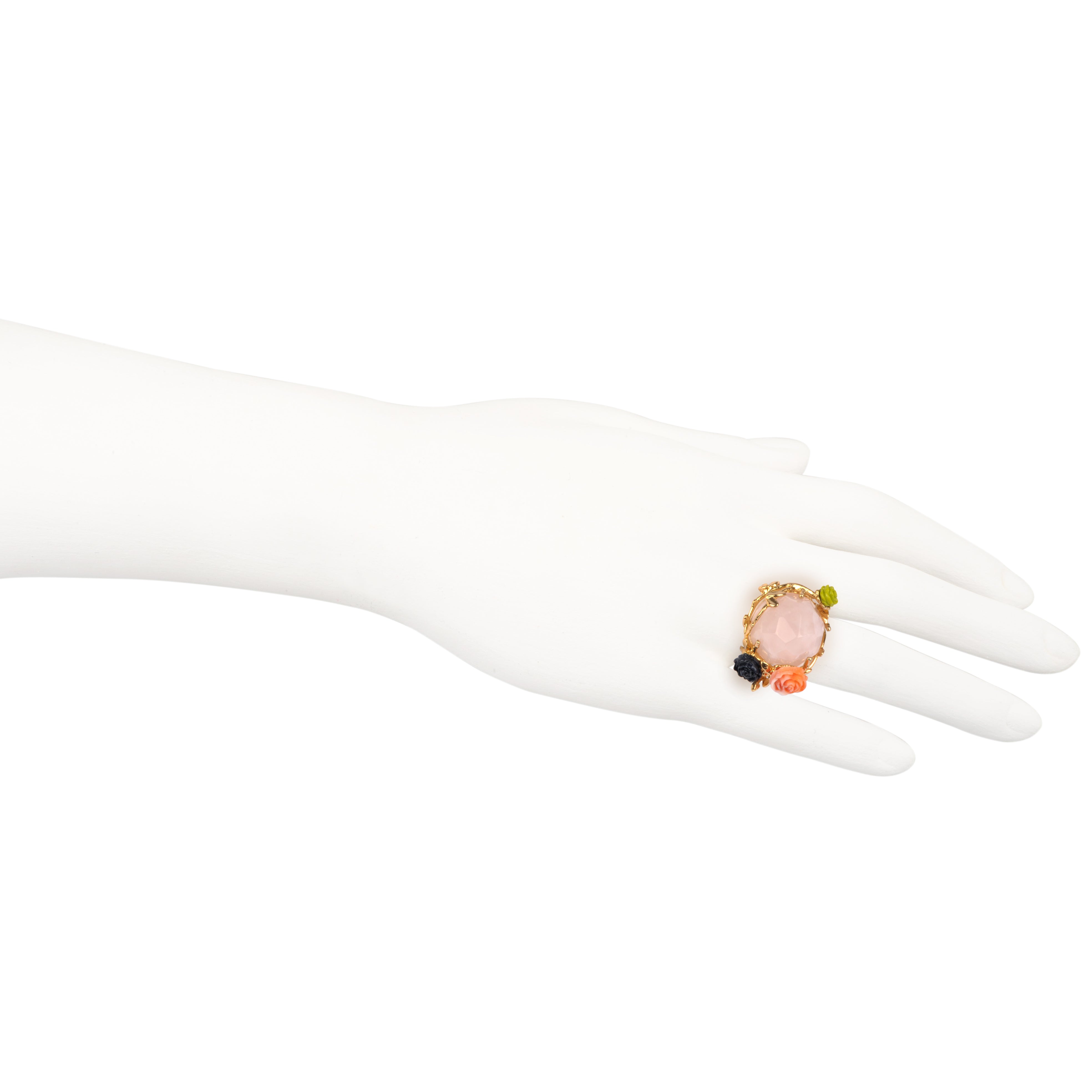 Bague Cristaux de Fleurs Grosse Pierre Avec Cristal Rose Et Rose Mousseuse Rings | YCF601/11