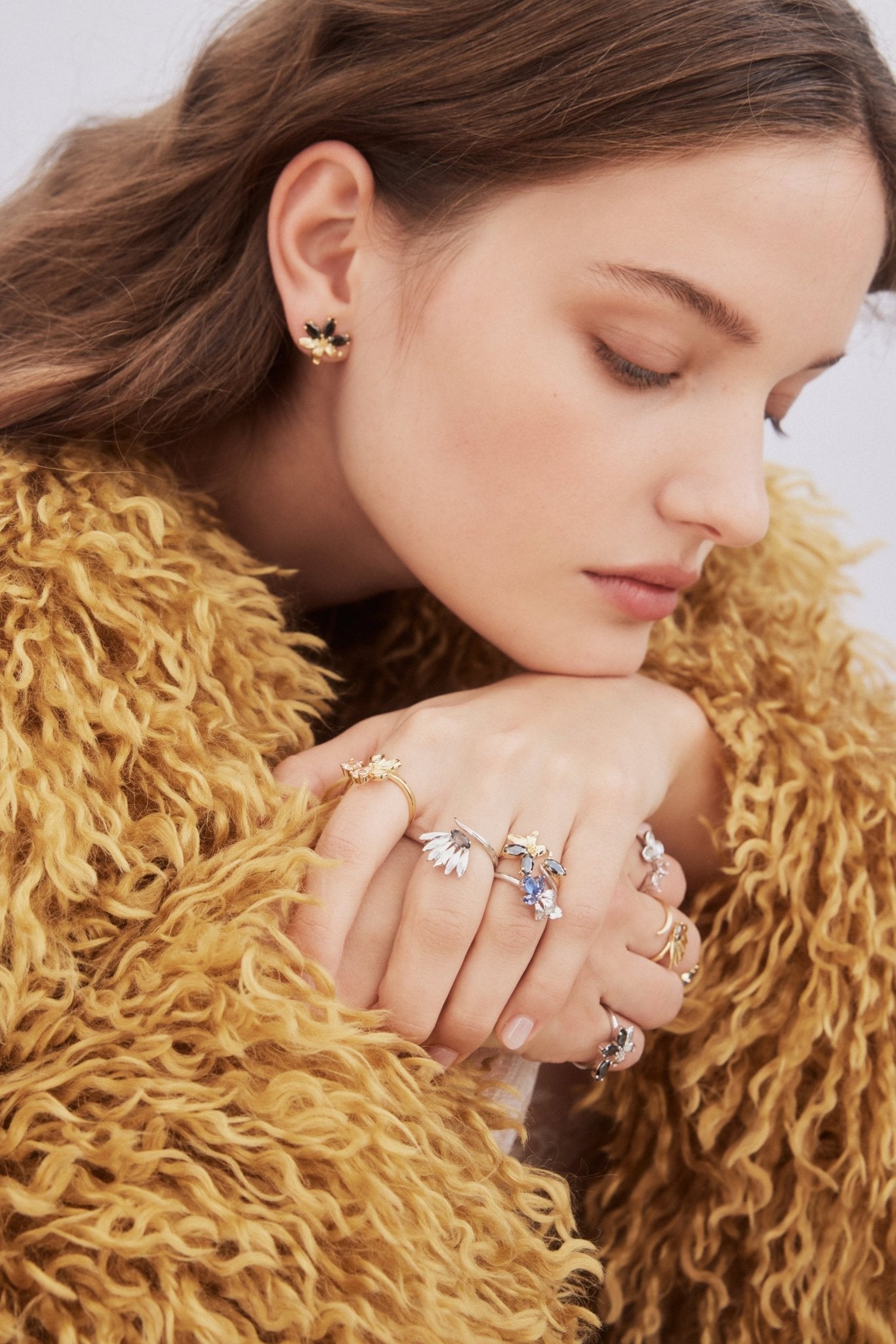 Adjustable Gold Ring With Cherry Blossom And Pink Stones | AXNF6031 - Les Nereides