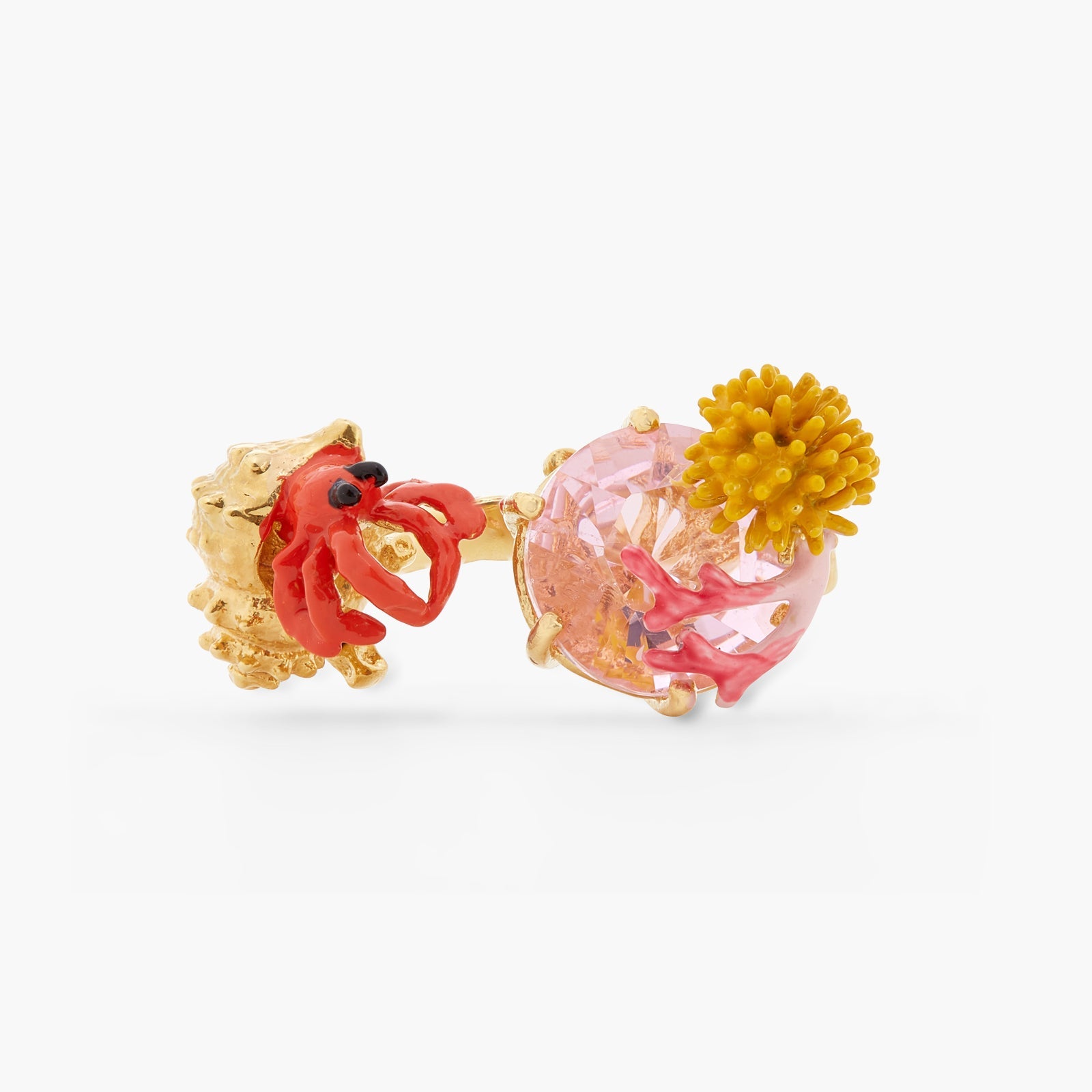 Adjustable Hermit Crab And Light Pink Cut Crystal Stone You And Me Ring | ATPR6011 - Les Nereides