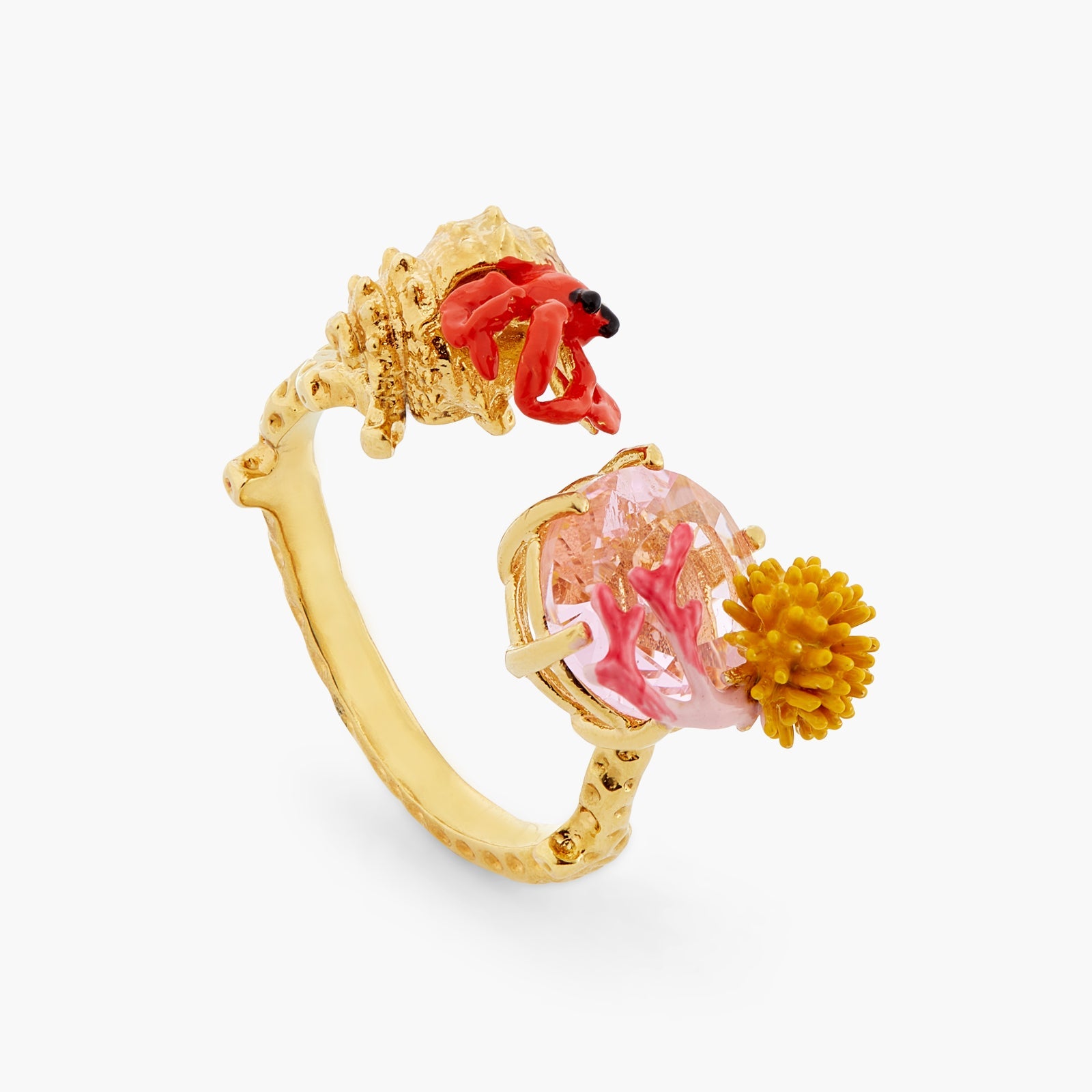 Adjustable Hermit Crab And Light Pink Cut Crystal Stone You And Me Ring | ATPR6011 - Les Nereides