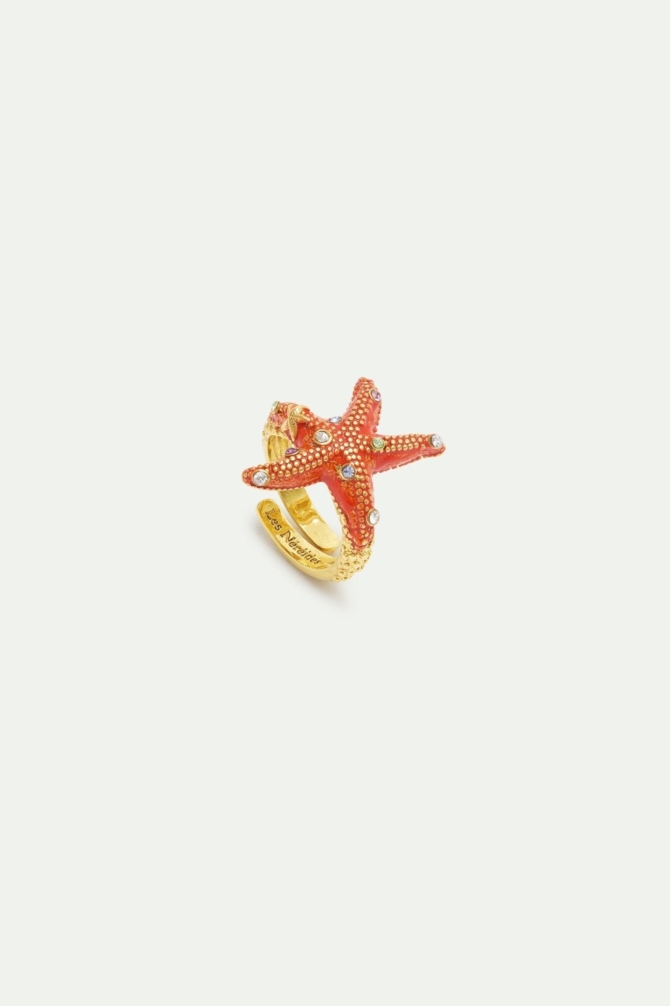 Adjustable Orange Starfish Ring With Multicoloured Crystals | AXMO6031 - Les Nereides