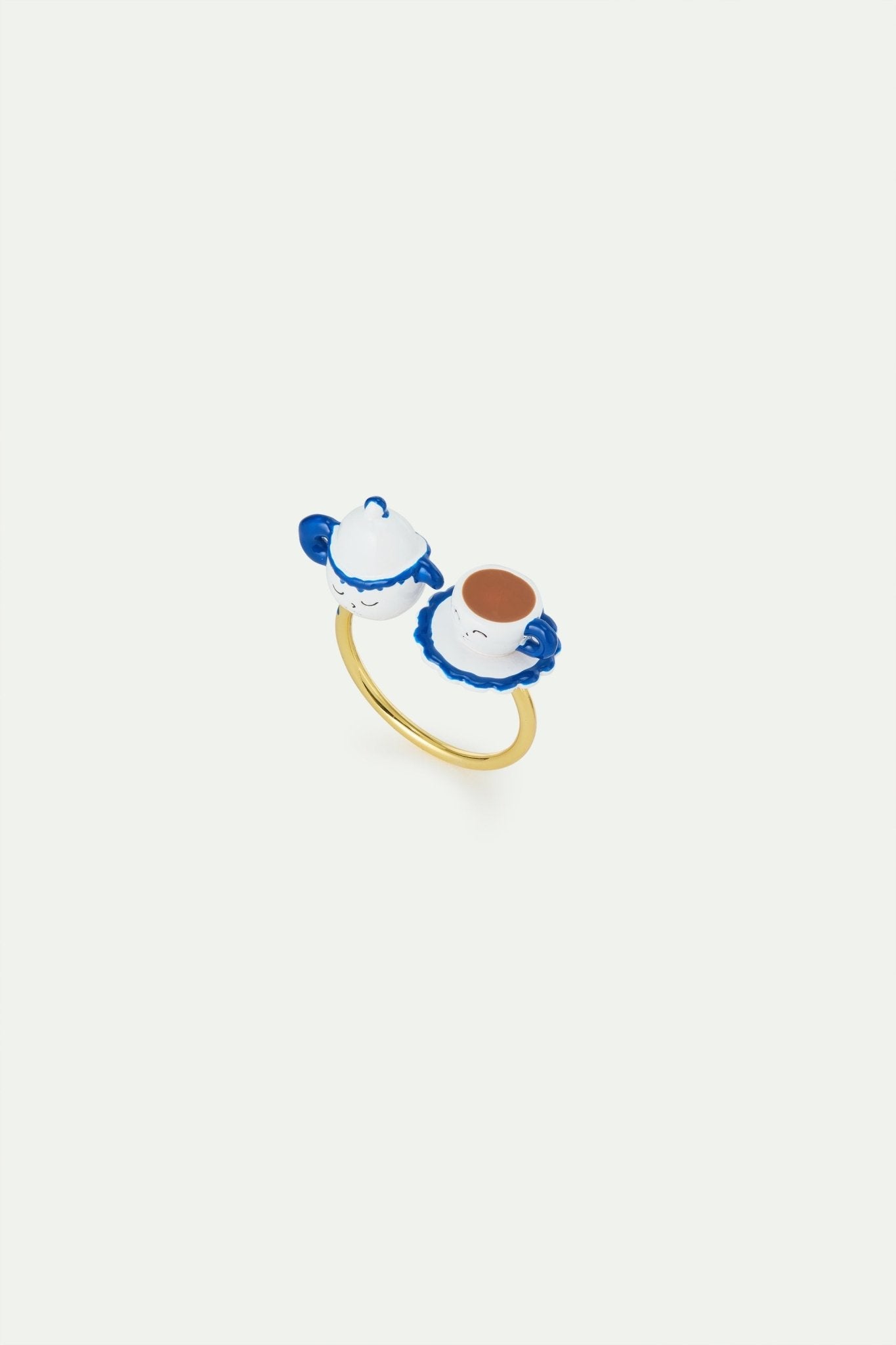 Adjustable Ring With Blue And White Teapot And Yellow Rhinestone | AWWI6021 - Les Nereides