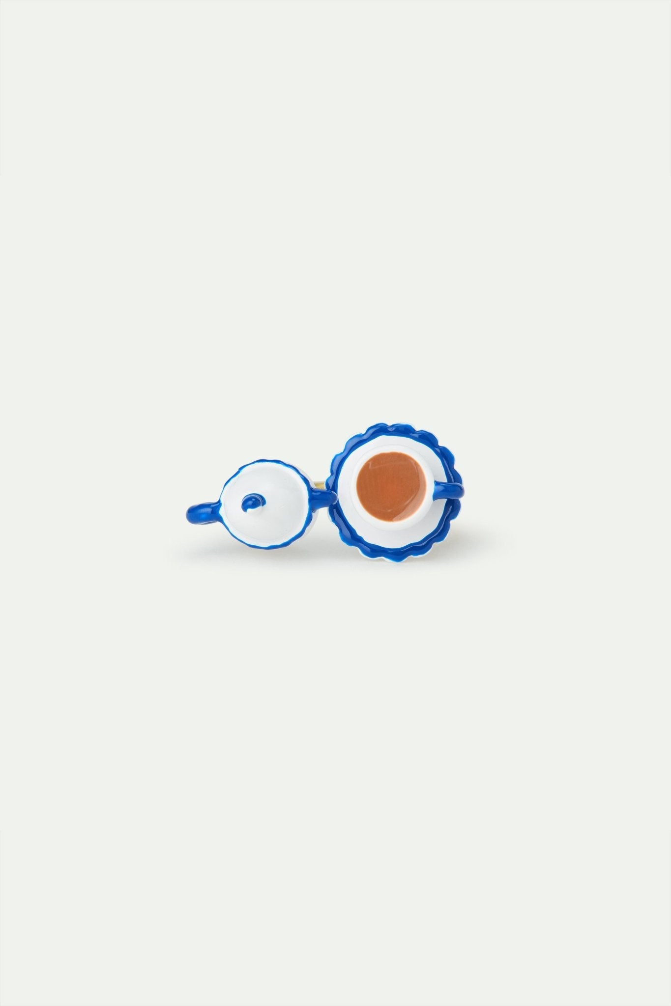 Adjustable Ring With Blue And White Teapot And Yellow Rhinestone | AWWI6021 - Les Nereides