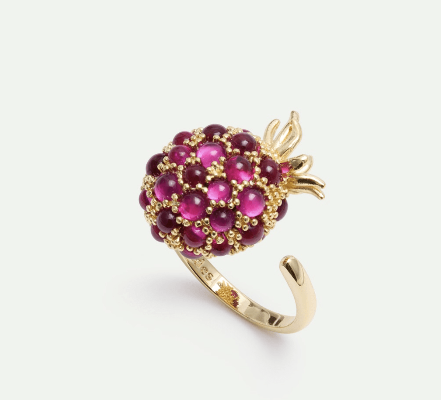 Adjustable Ring With Raspberry And Golden Beads | AXRF6021 - Les Nereides