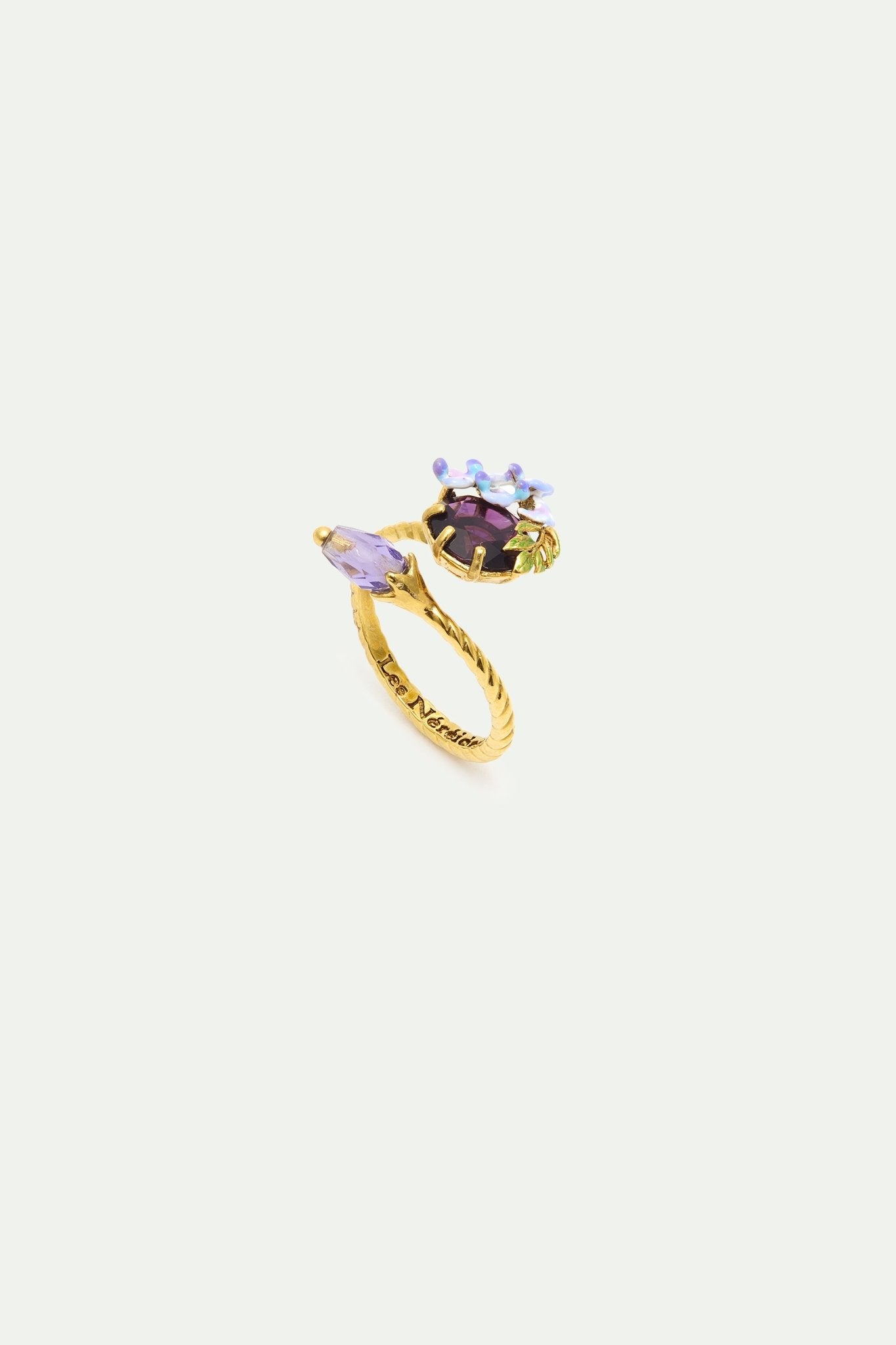 Adjustable Ring With Round Stone, Wisteria, And Purple Crystal | AXOF6041 - Les Nereides