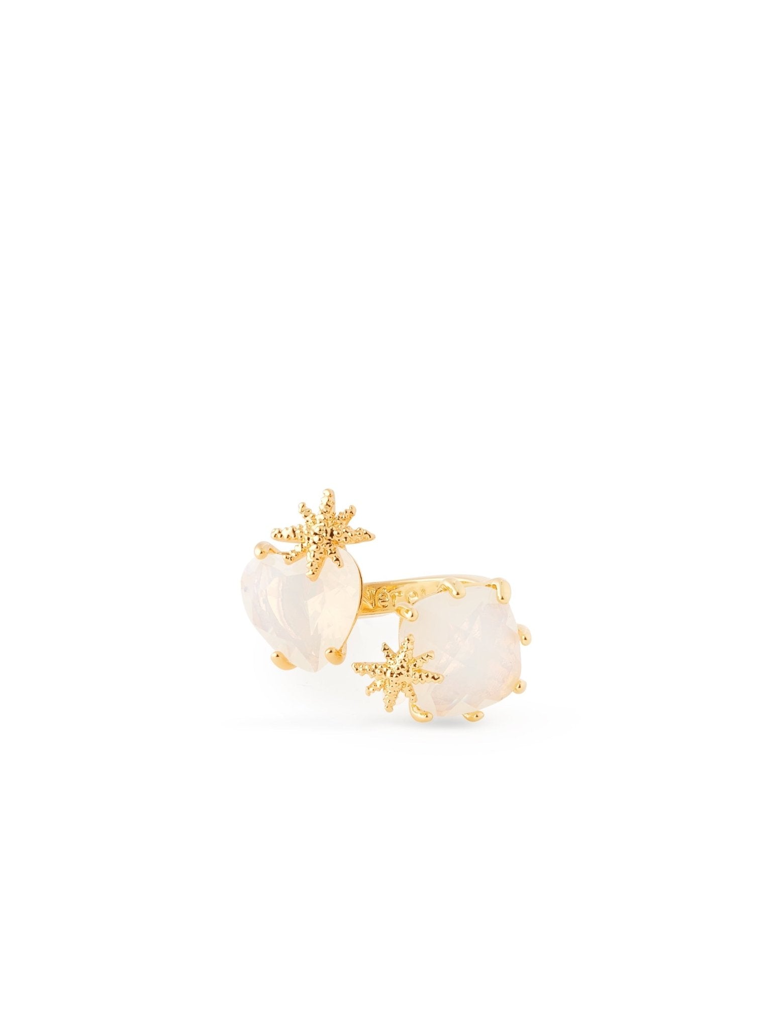 Adjustable Ring You And Me Heart And Square Stones La Diamantine Opalescent White And Fine Stars | AULD6182 - Les Nereides
