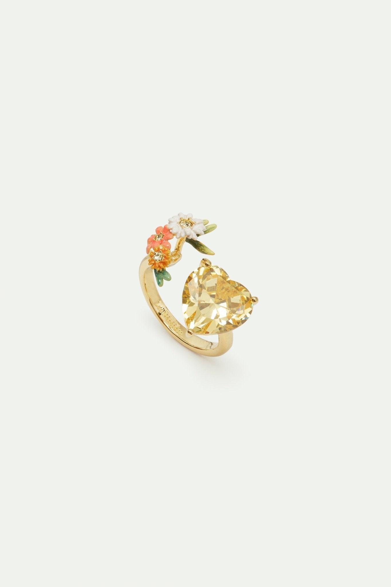 Adjustable yellow heart ring with zinnias and daisies | AVJC6051 - Les Nereides