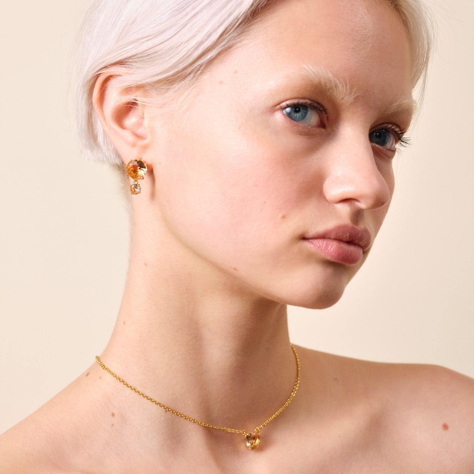 Apricot Pink Diamantine 2 Round Stone Earrings | ATLD1261 - Les Nereides