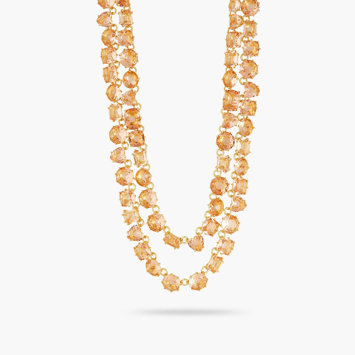 Apricot Pink Diamantine 2 Row Statement Necklace | ATLD3551 - Les Nereides