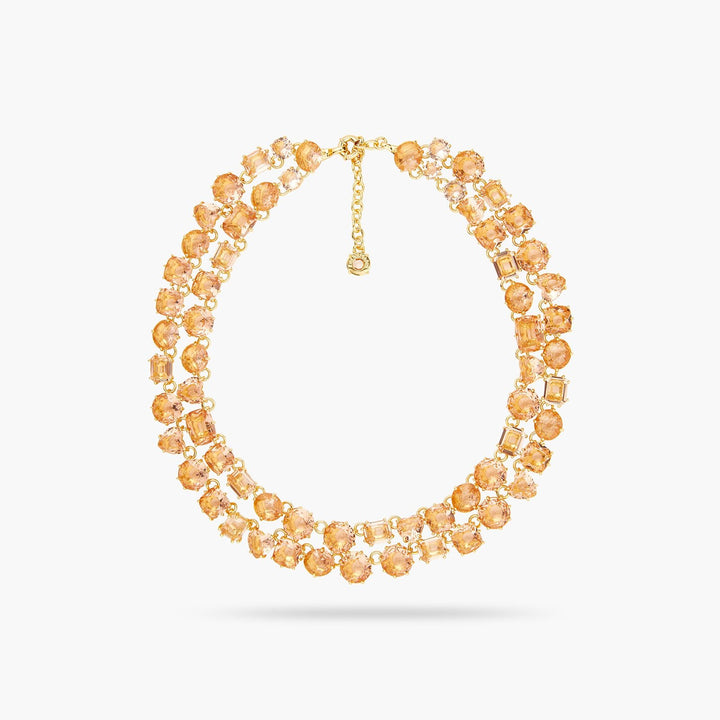 Apricot Pink Diamantine 2 Row Statement Necklace | ATLD3551 - Les Nereides