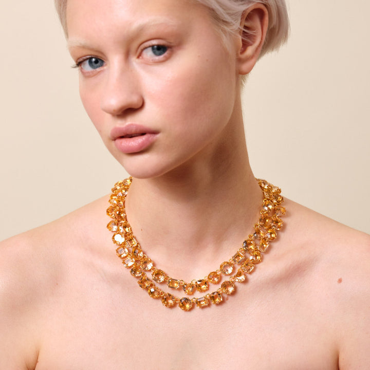 Apricot Pink Diamantine 2 Row Statement Necklace | ATLD3551 - Les Nereides