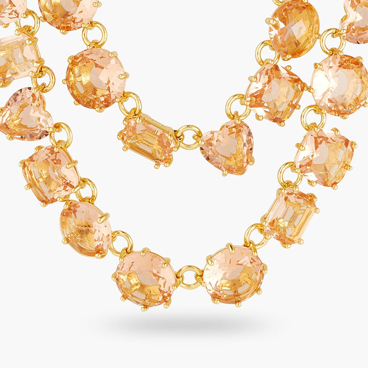 Apricot Pink Diamantine 2 Row Statement Necklace | ATLD3551 - Les Nereides