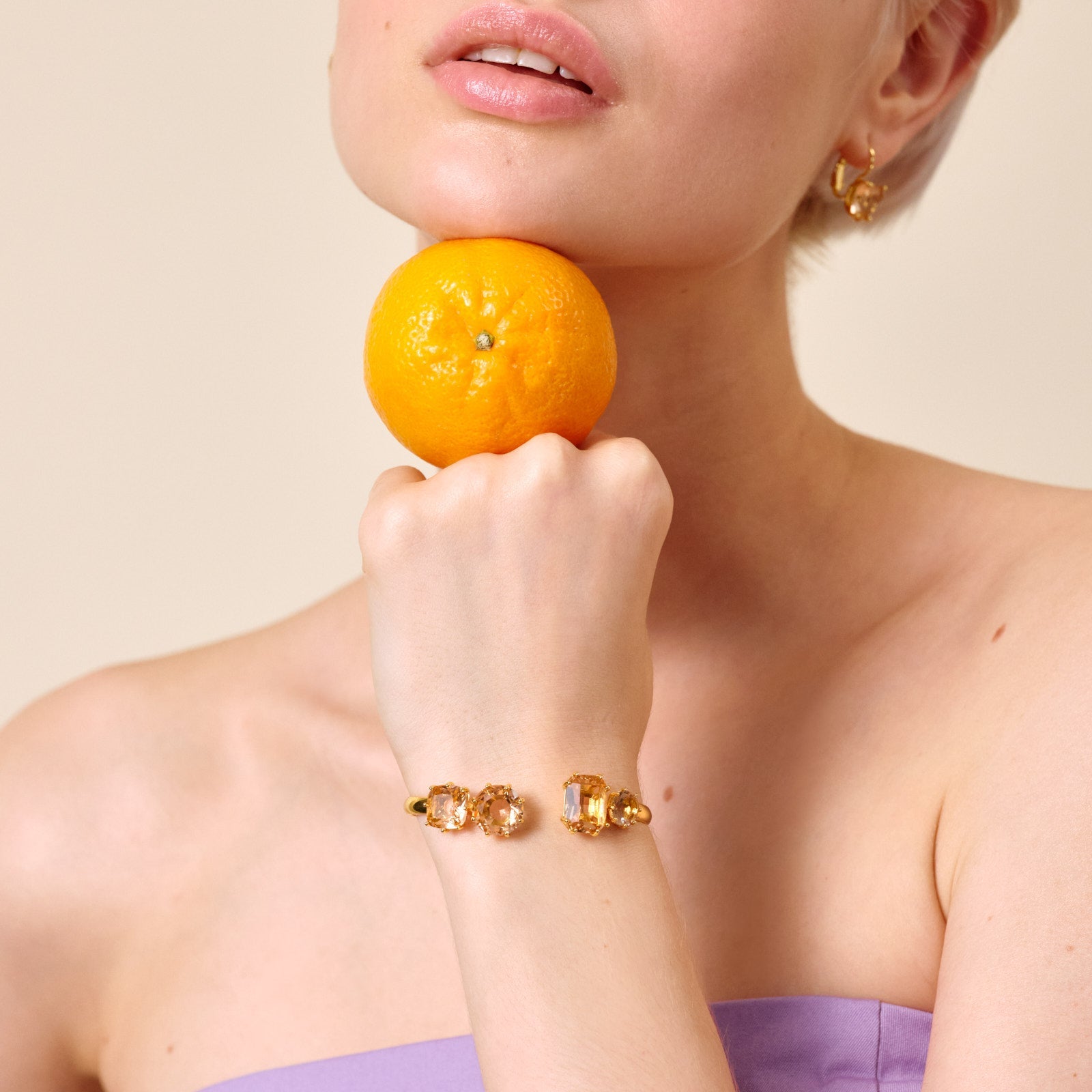 Apricot Pink Diamantine 4 Stone Bangle Bracelet | ATLD2541 - Les Nereides