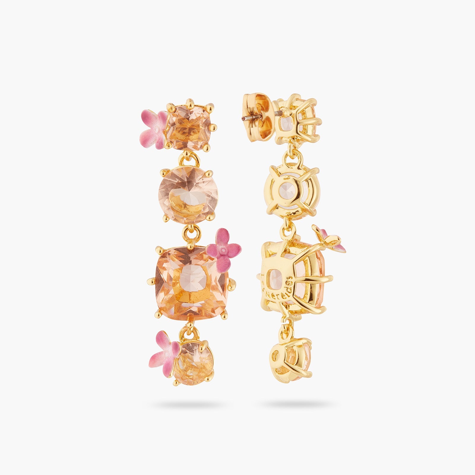 Apricot Pink Diamantine 4 Stone Earrings | ATLD1202 - Les Nereides