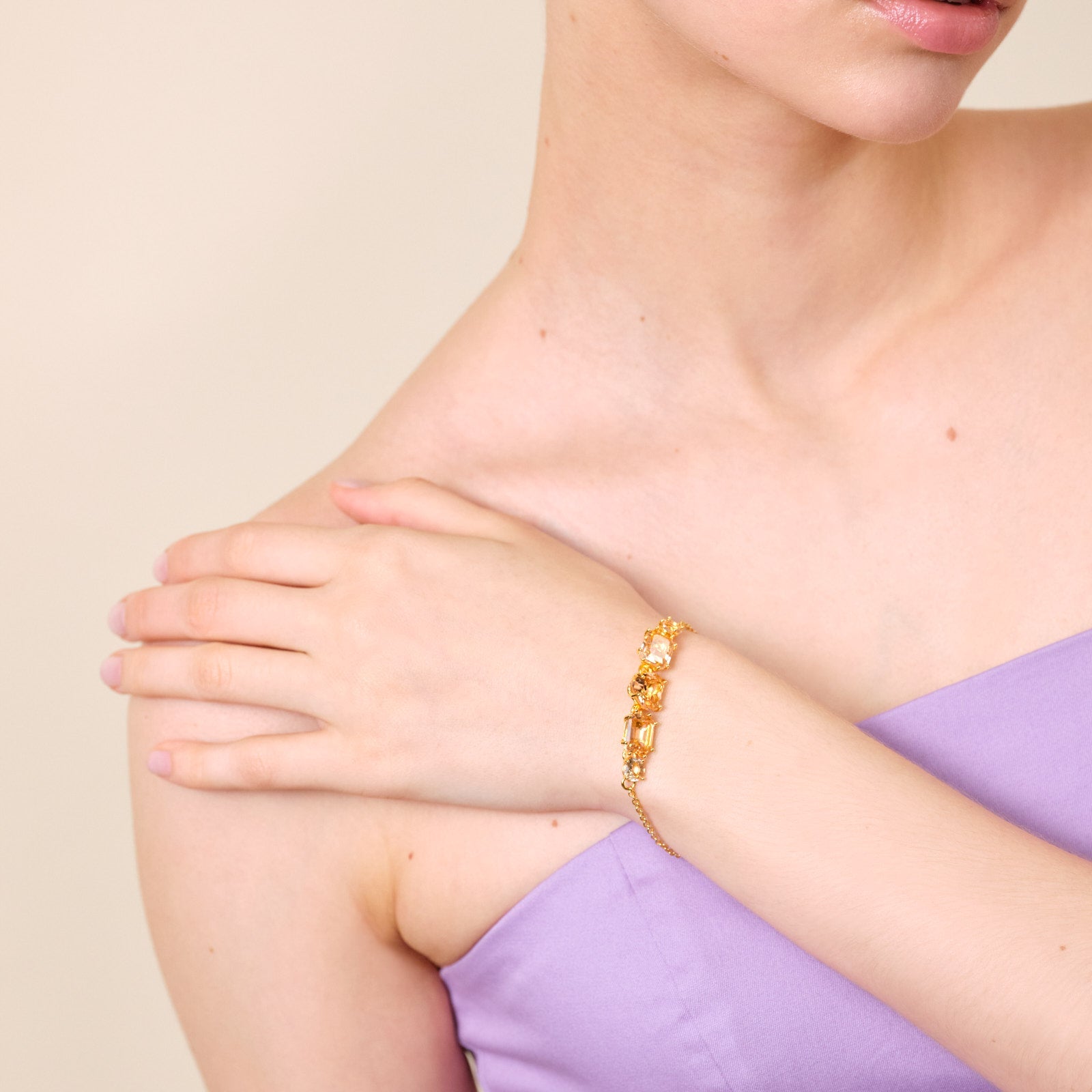 Apricot Pink Diamantine 5 Stone Fine Bracelet | ATLD2141 - Les Nereides