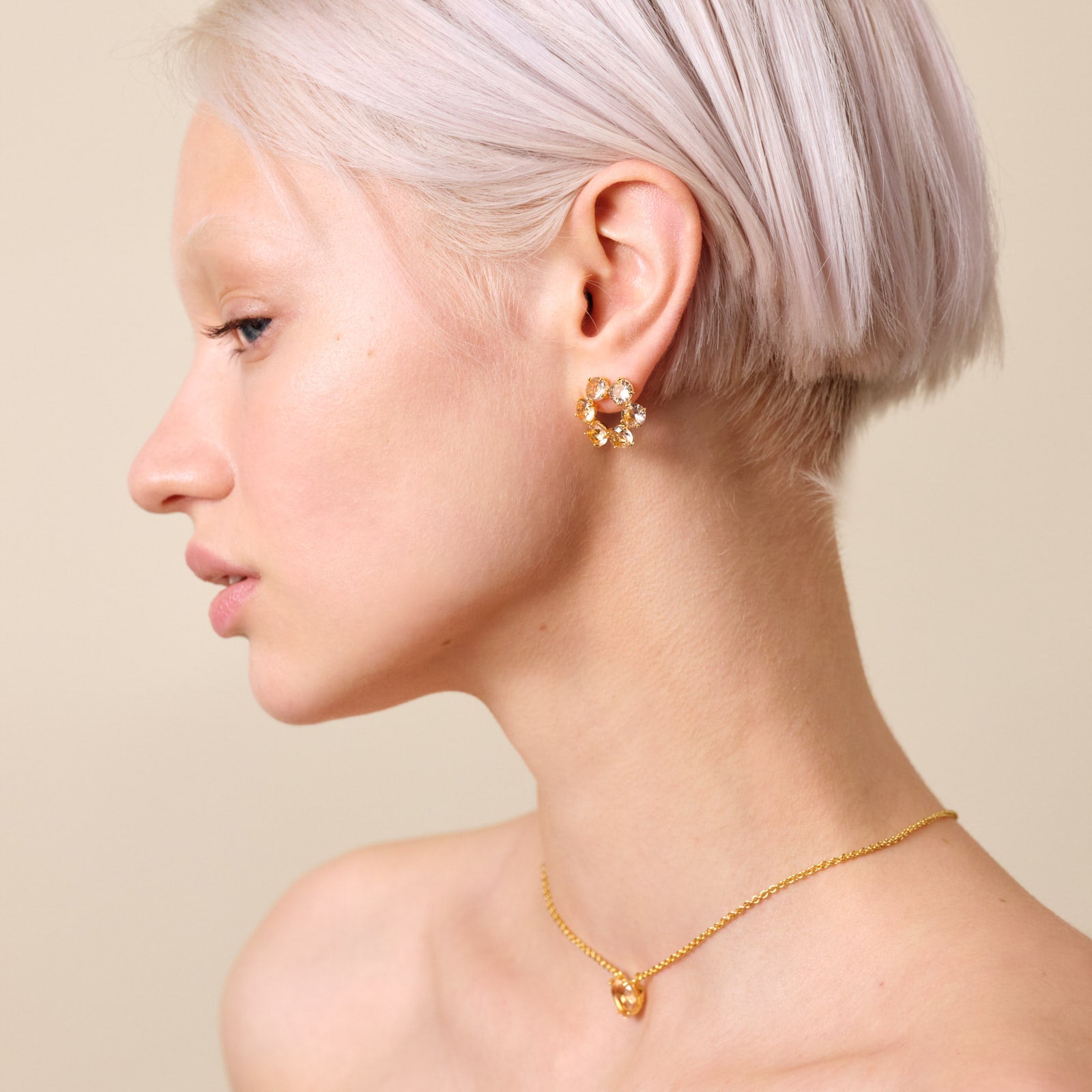 Apricot Pink Diamantine 6 Round Stone Earrings | ATLD1421 - Les Nereides