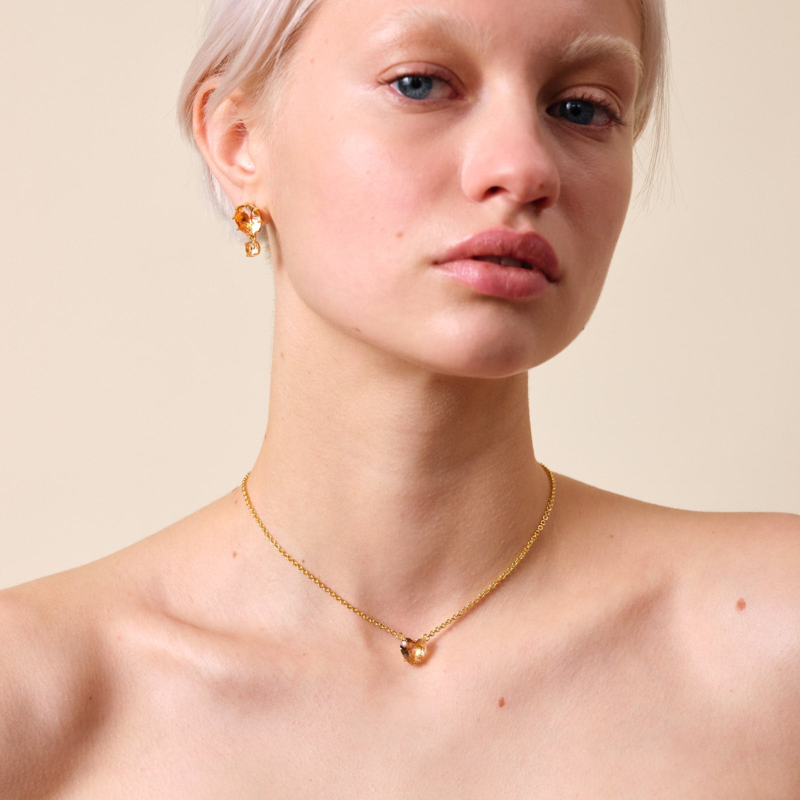 Apricot Pink Diamantine Fine Heart Necklace | ATLD3531 - Les Nereides