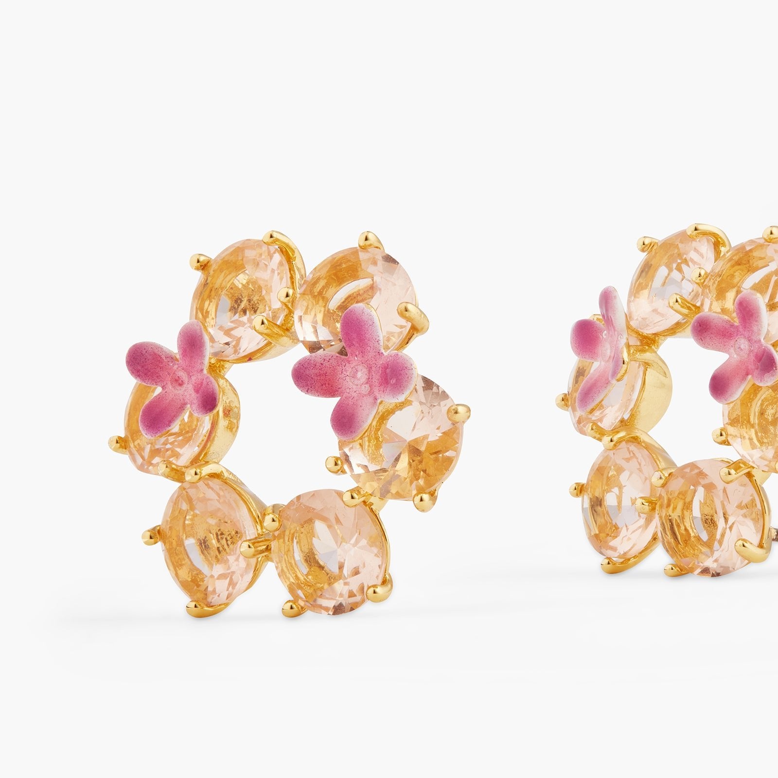 Apricot Pink Diamantine Flower And 6 Round Stone Earrings | ATLD1422 - Les Nereides