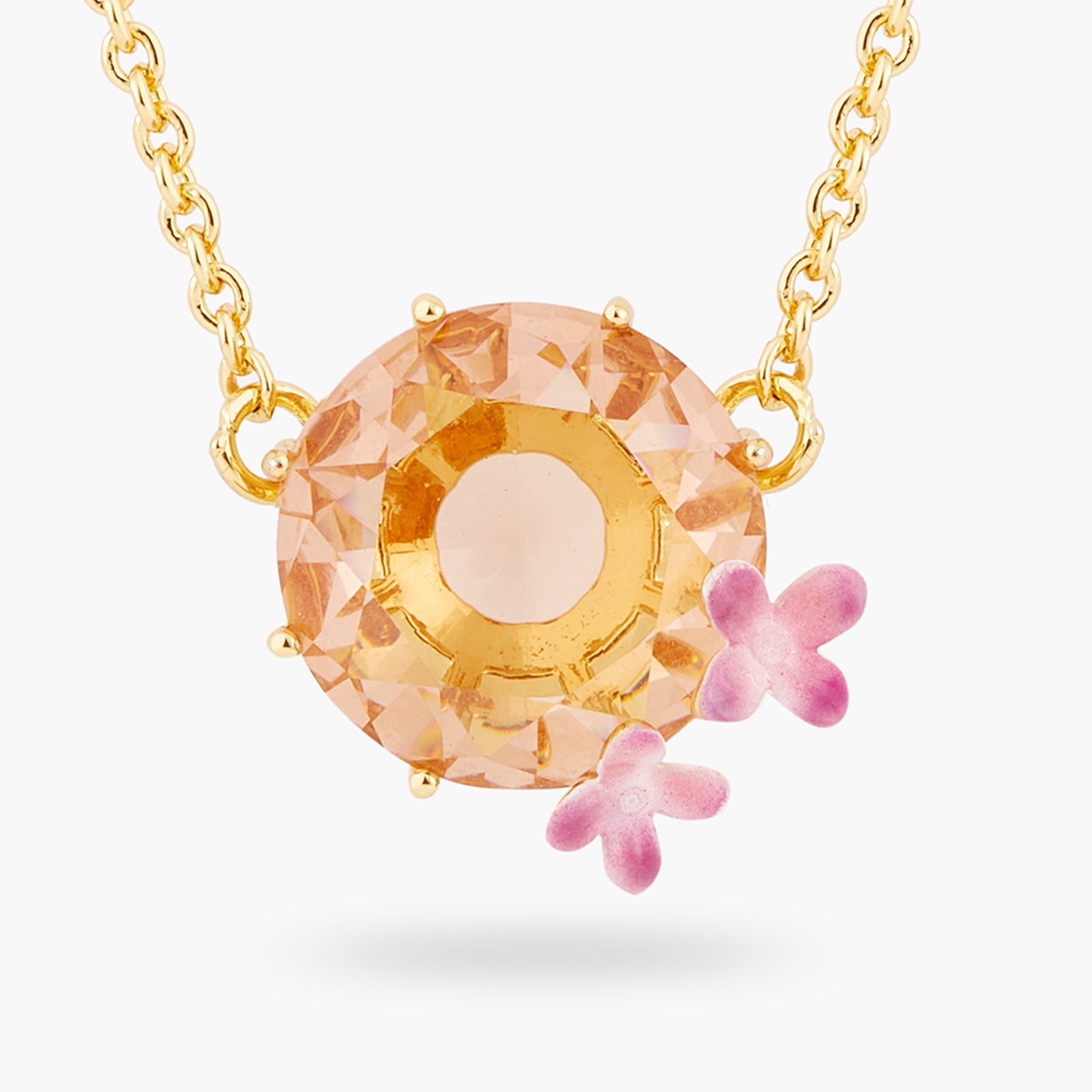 Apricot Pink Diamantine Flower And Round Stone Fine Necklace | ATLD3012 - Les Nereides