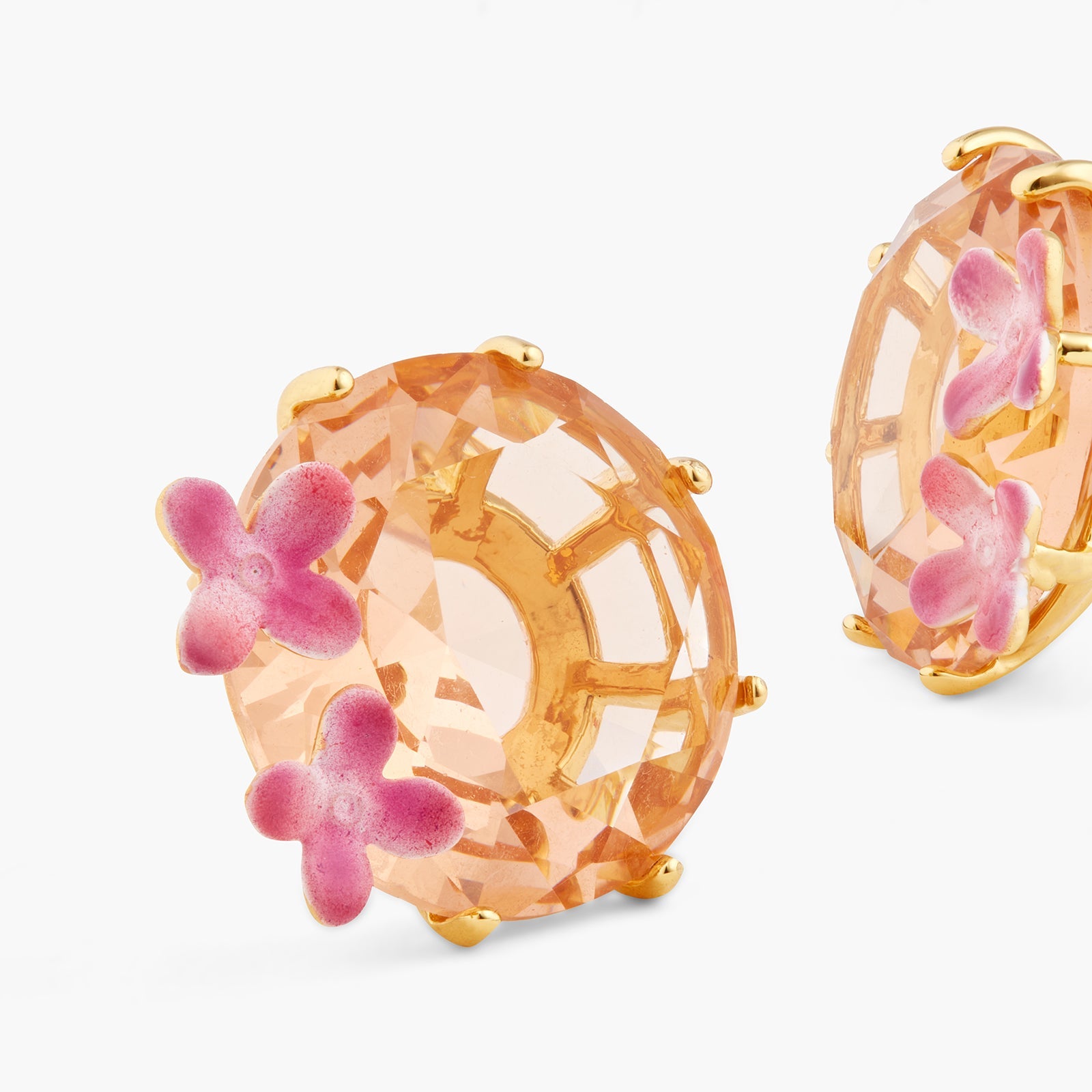 Apricot Pink Diamantine Flower And Round Stone Sleeper Earrings | ATLD1402 - Les Nereides