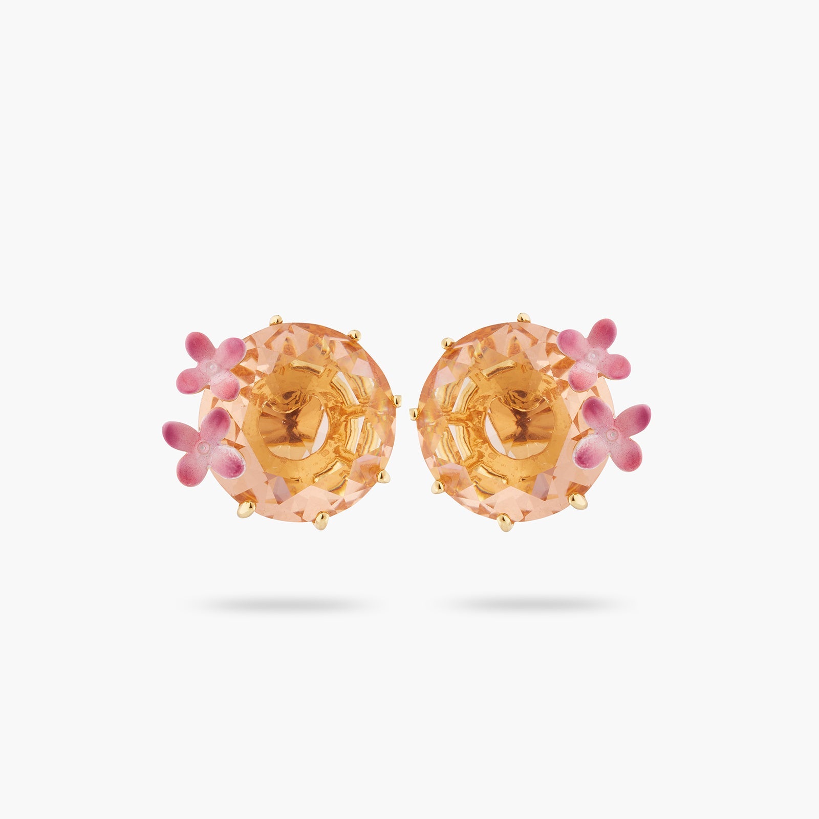 Apricot Pink Diamantine Flower And Round Stone Sleeper Earrings | ATLD1402 - Les Nereides