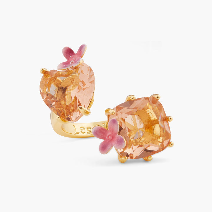 Apricot Pink Diamantine Flower, Heart And Square Stone Ring | ATLD6182 - Les Nereides