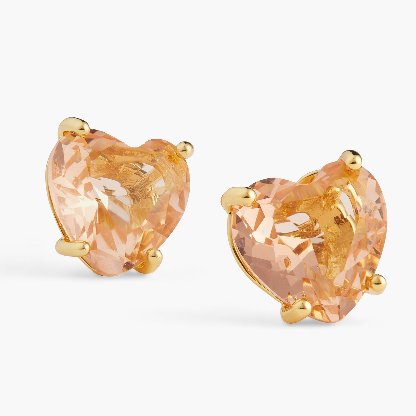 Apricot Pink Diamantine Heart Sleeper Earrings | ATLD1451 - Les Nereides