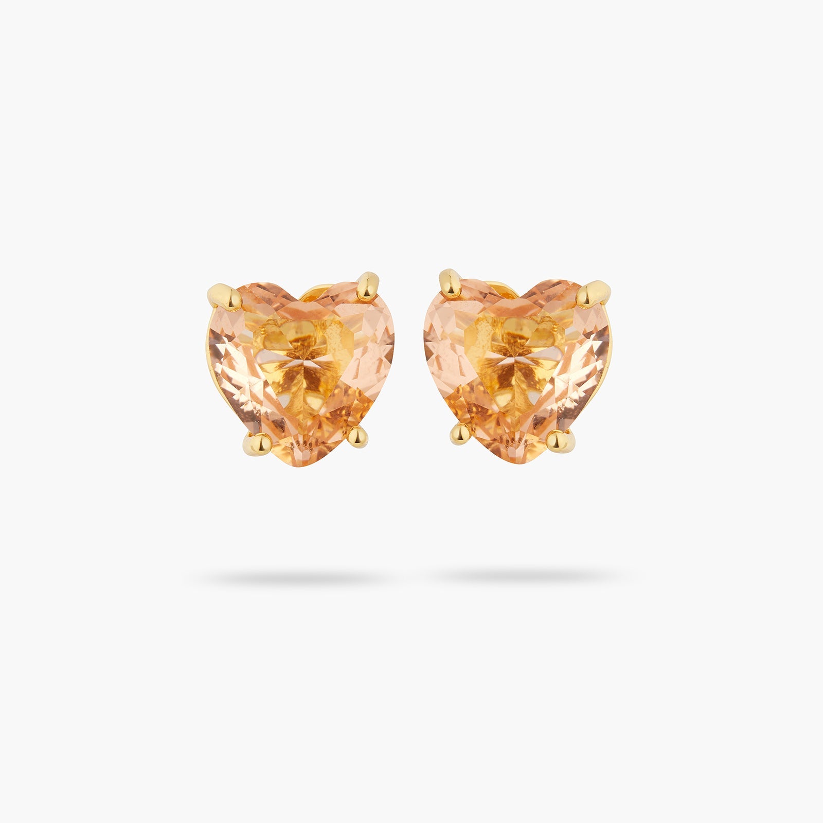 Apricot Pink Diamantine Heart Sleeper Earrings | ATLD1451 - Les Nereides