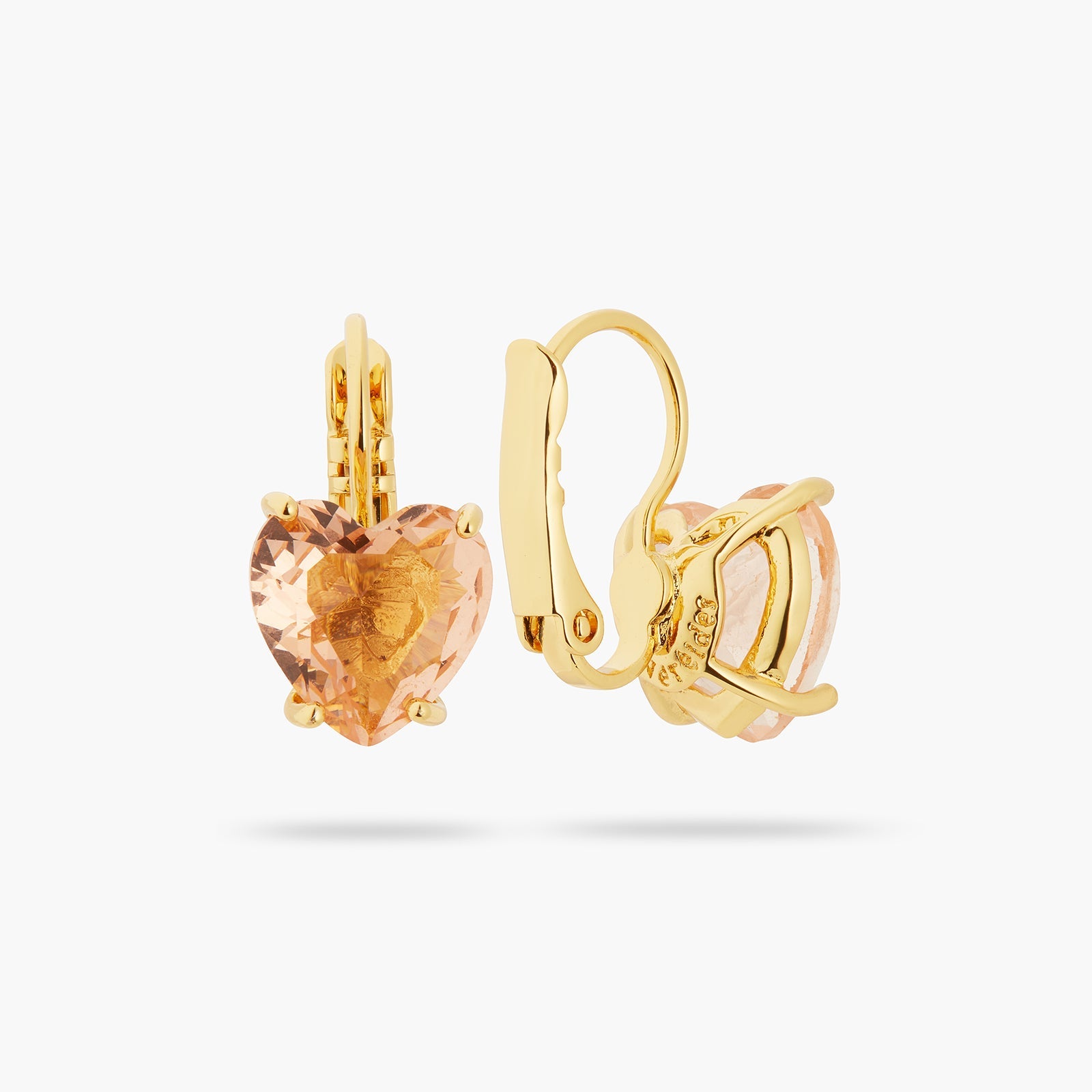 Apricot Pink Diamantine Heart Sleeper Earrings | ATLD1451 - Les Nereides