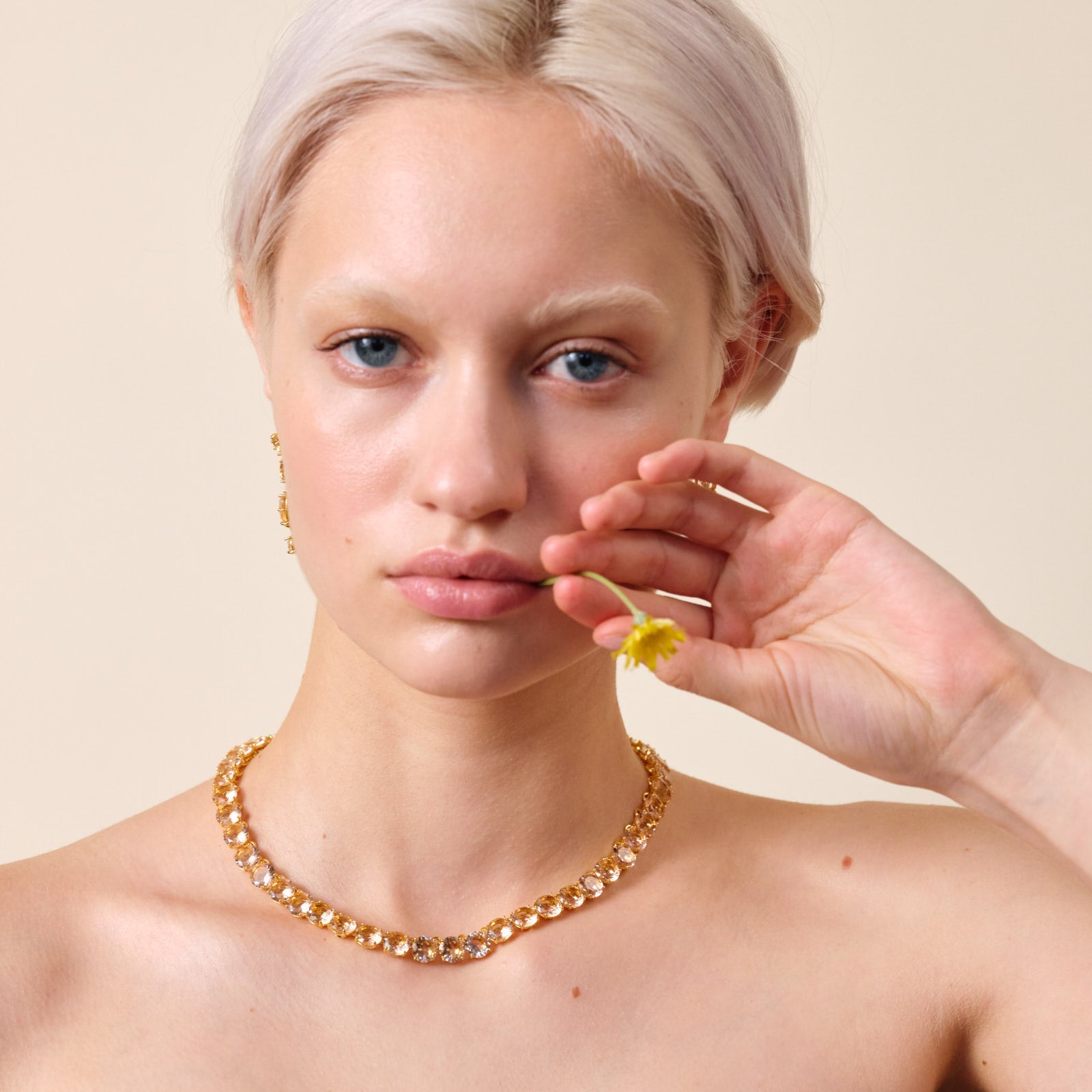 Apricot Pink Diamantine Round Stone Choker Necklace | ATLD3321 - Les Nereides