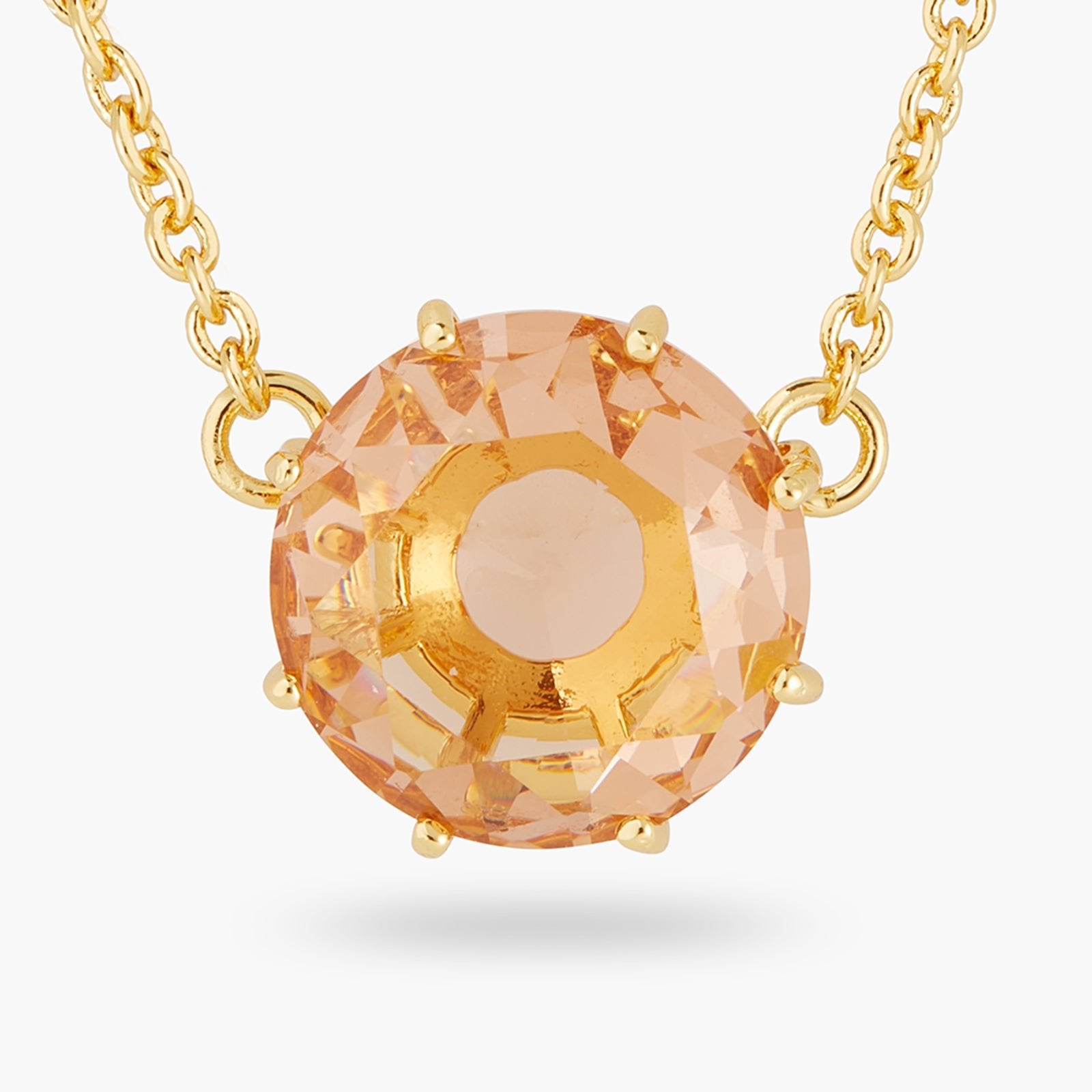 Apricot Pink Diamantine Round Stone Fine Necklace | ATLD3011 - Les Nereides