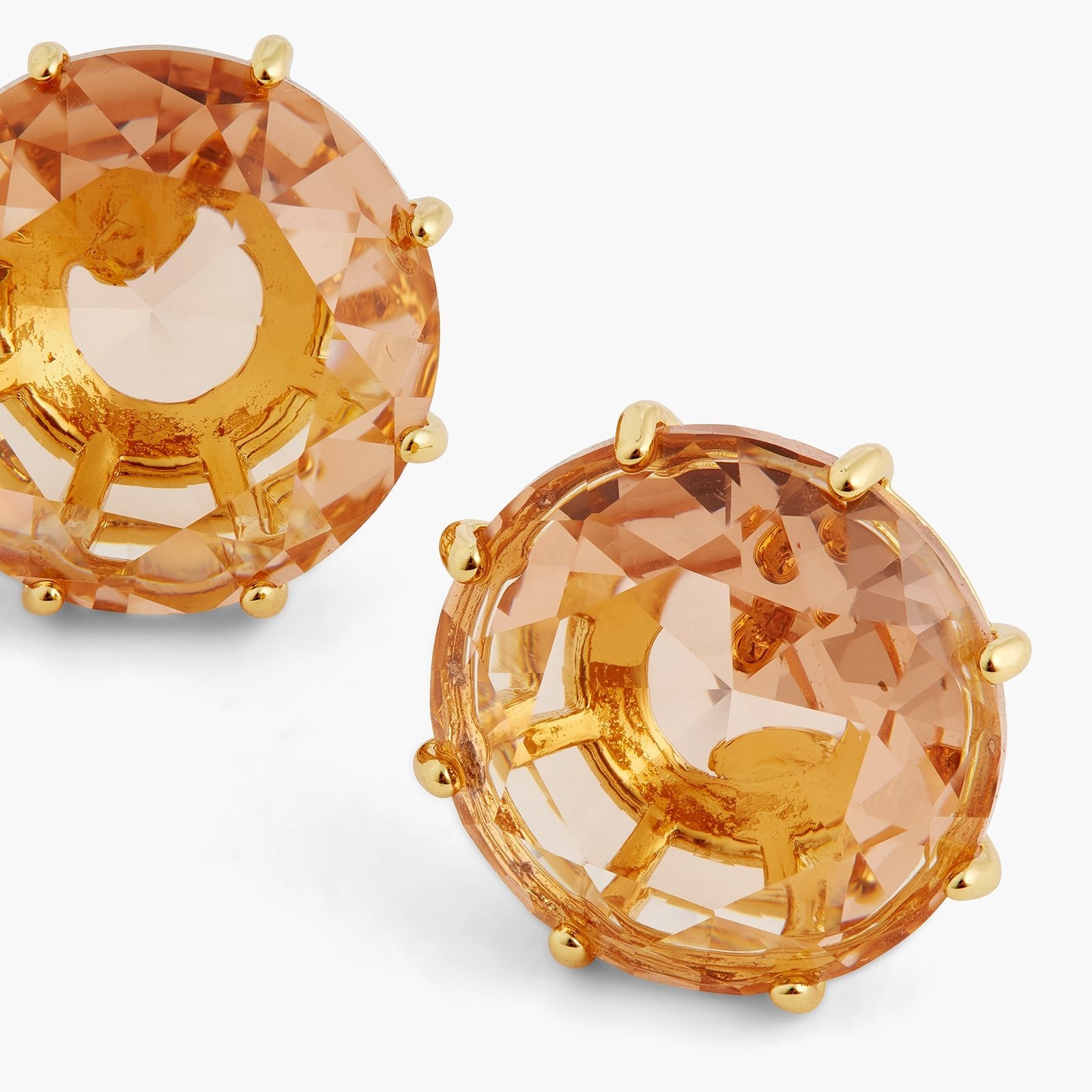 Apricot Pink Diamantine Round Stone Sleeper Earrings | ATLD1401 - Les Nereides