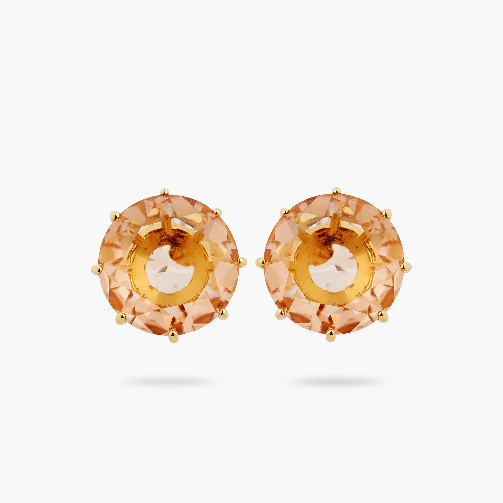 Apricot Pink Diamantine Round Stone Sleeper Earrings | ATLD1401 - Les Nereides