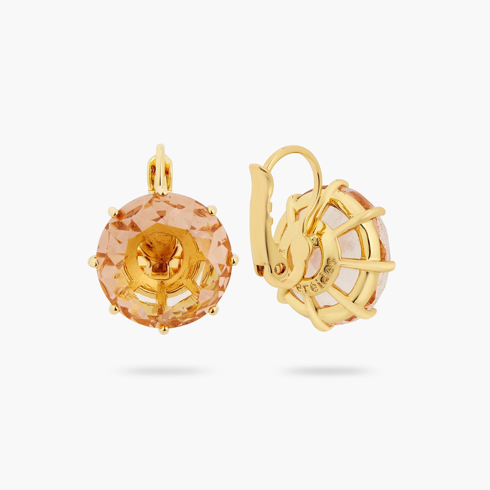 Apricot Pink Diamantine Round Stone Sleeper Earrings | ATLD1401 - Les Nereides