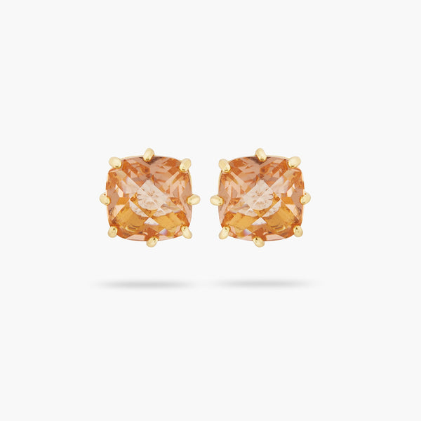 Apricot Pink Diamantine Square Stone Earrings | ATLD1011 - Les Nereides
