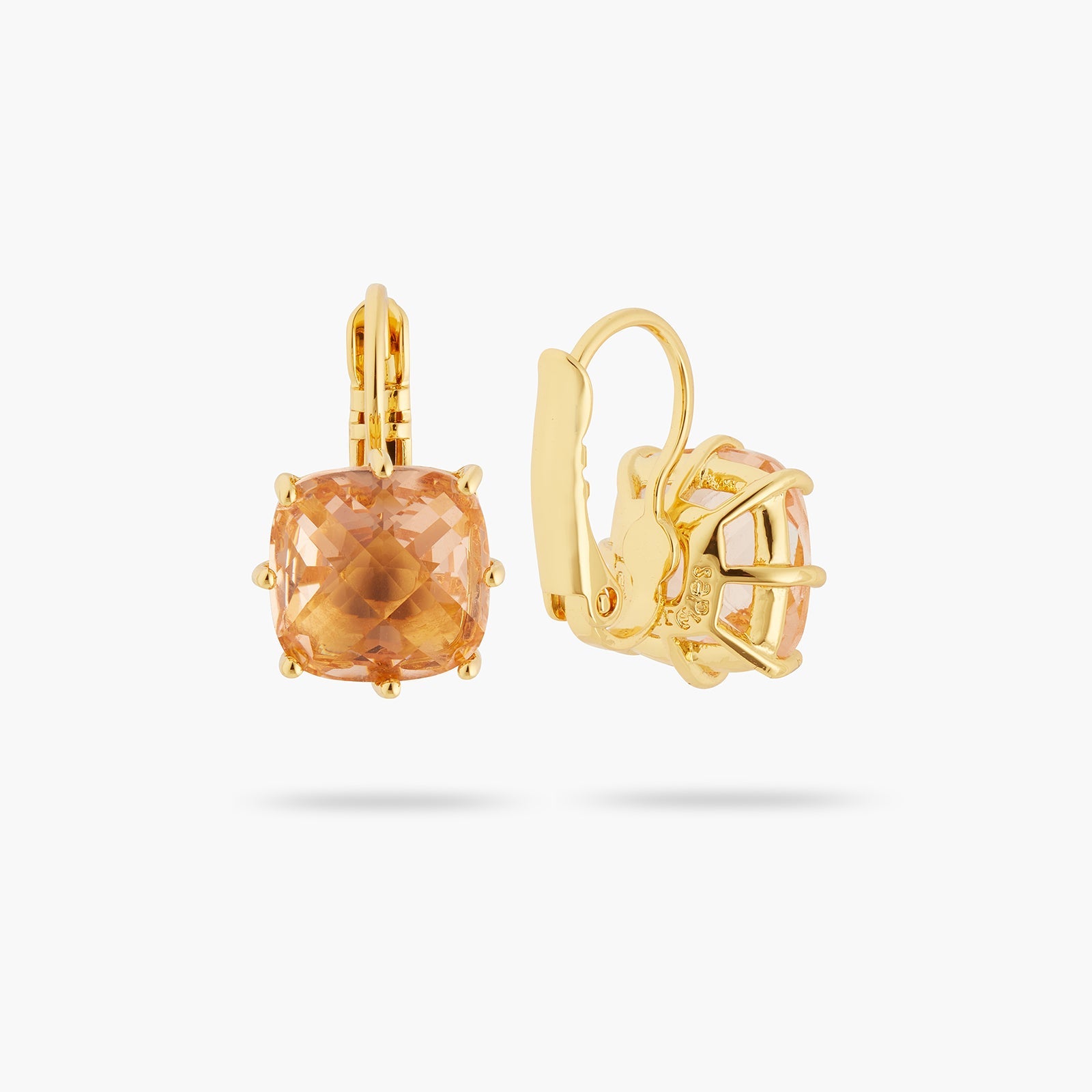 Apricot Pink Diamantine Square Stone Earrings | ATLD1011 - Les Nereides