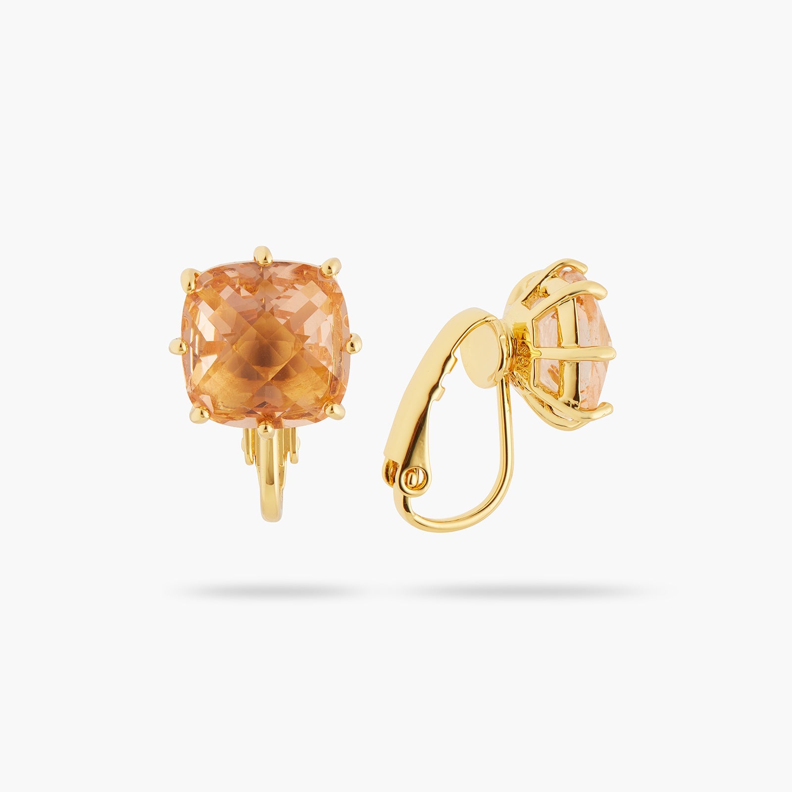 Apricot Pink Diamantine Square Stone Earrings | ATLD1011 - Les Nereides