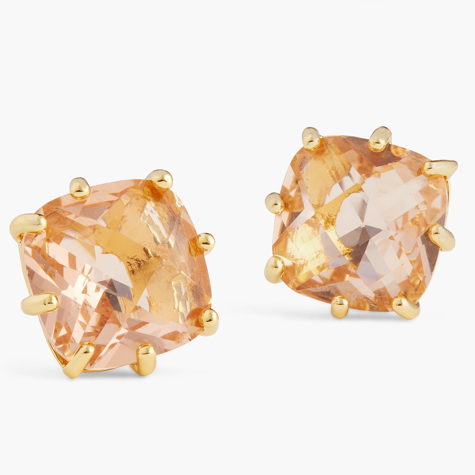 Apricot Pink Diamantine Square Stone Earrings | ATLD1011 - Les Nereides