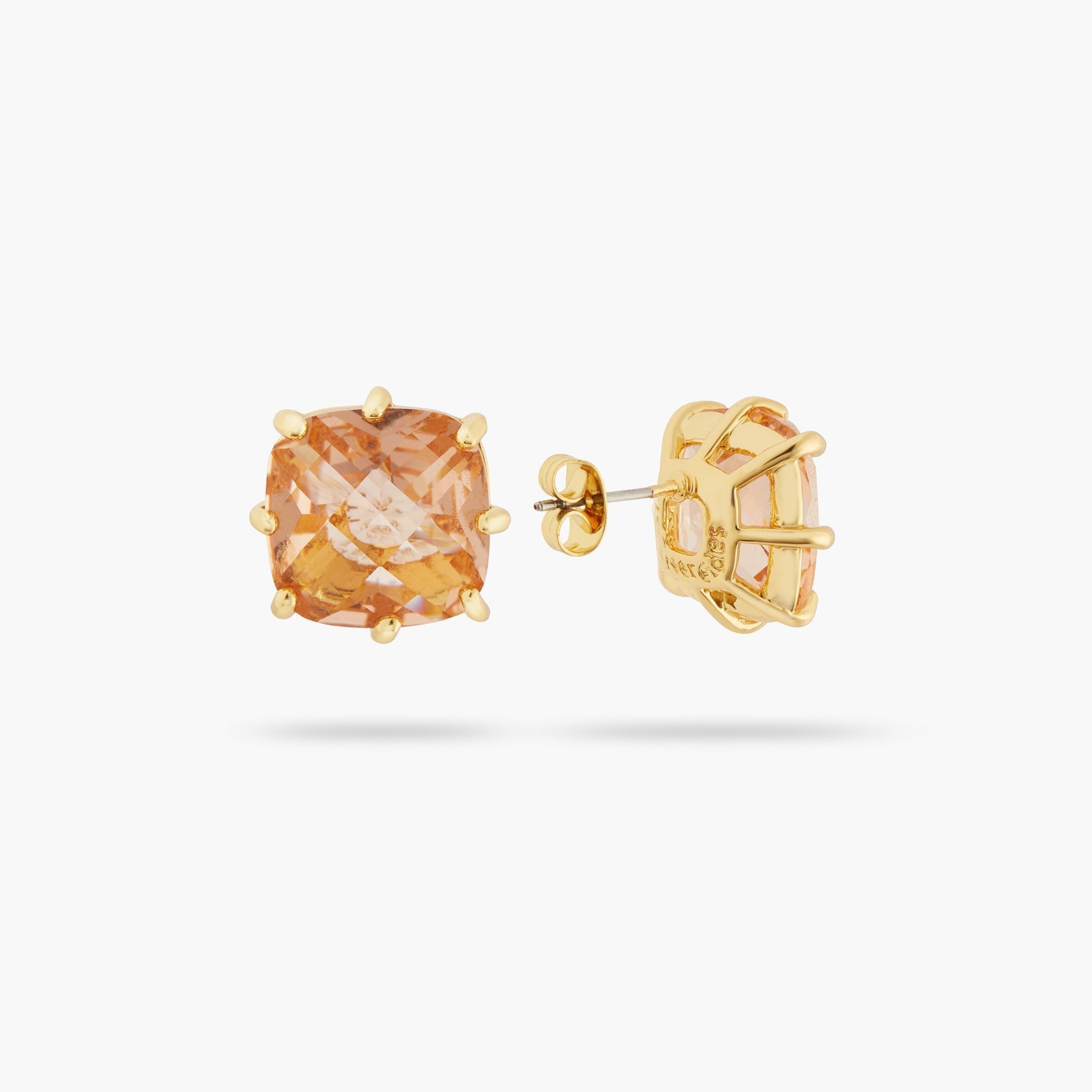 Apricot Pink Diamantine Square Stone Earrings | ATLD1011 - Les Nereides