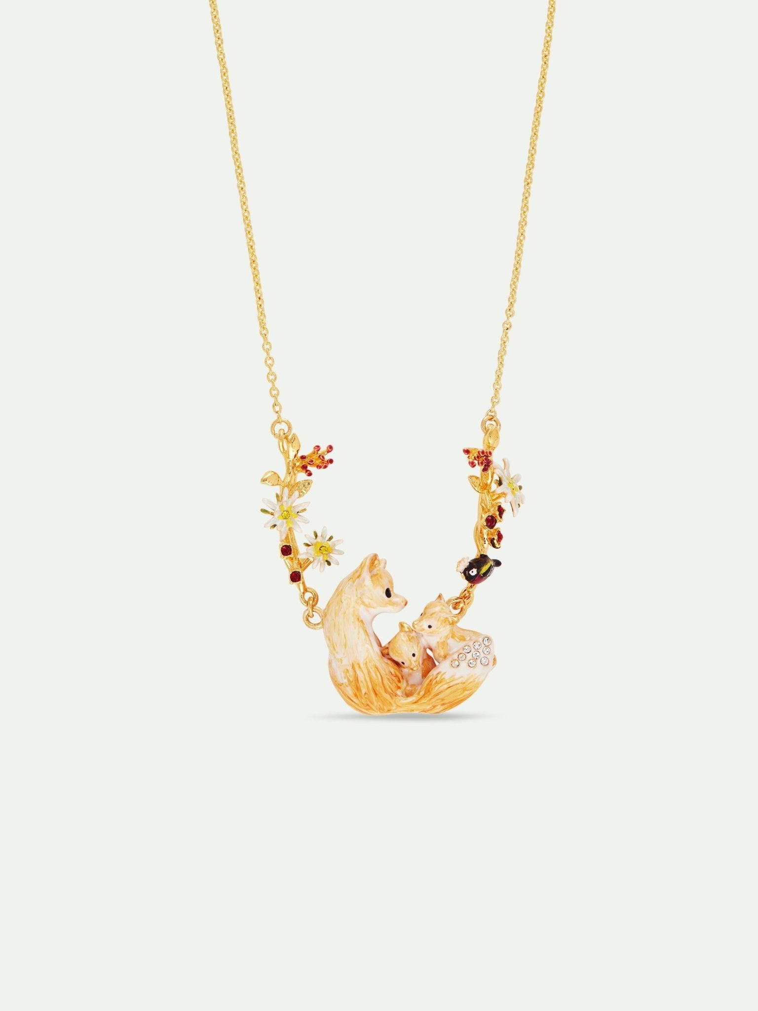Arctic Foxes, Varied Tit, Edelweiss Flower And Cotoneaster Statement Necklace | AULA3011 - Les Nereides
