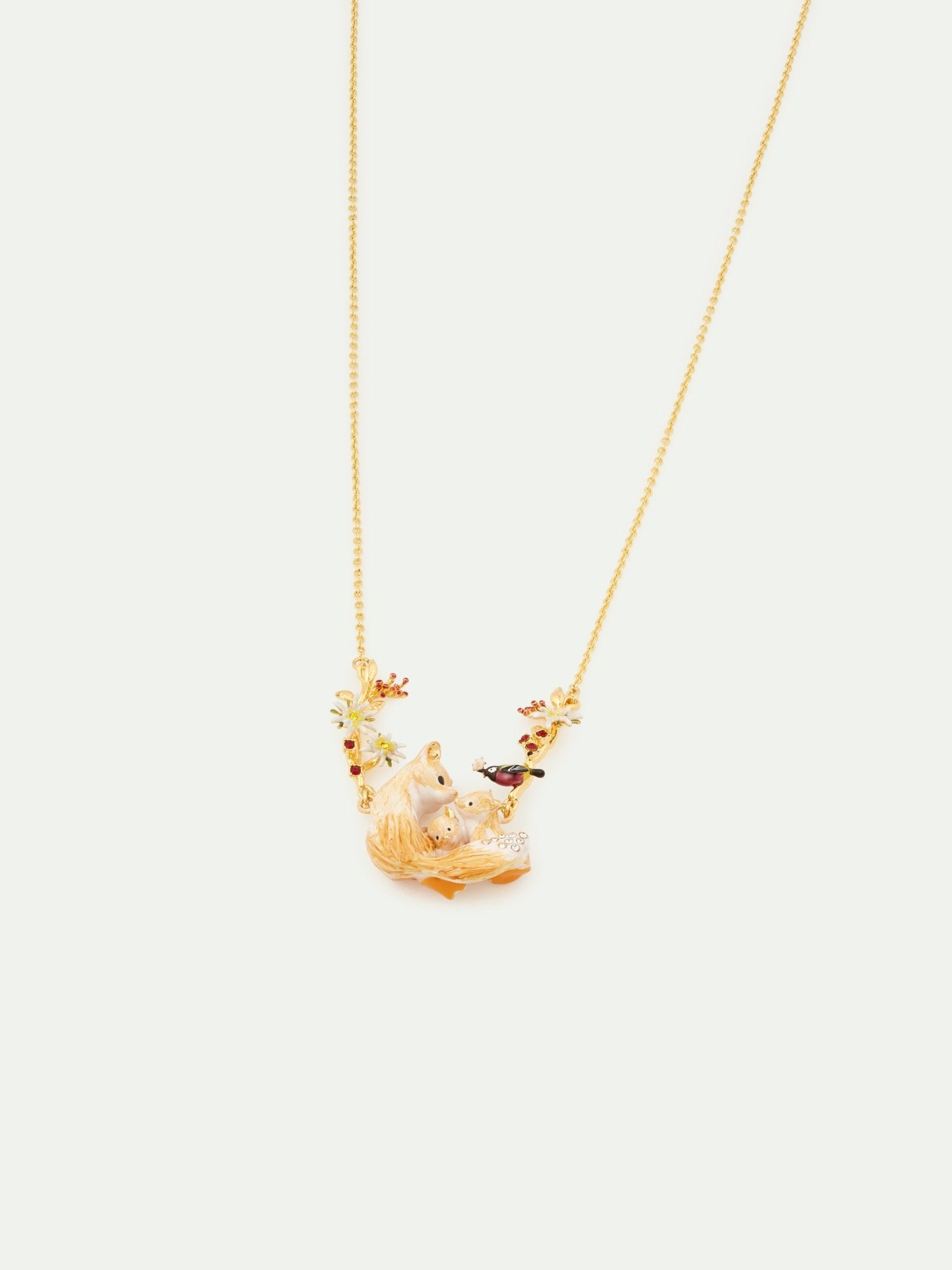 Arctic Foxes, Varied Tit, Edelweiss Flower And Cotoneaster Statement Necklace | AULA3011 - Les Nereides