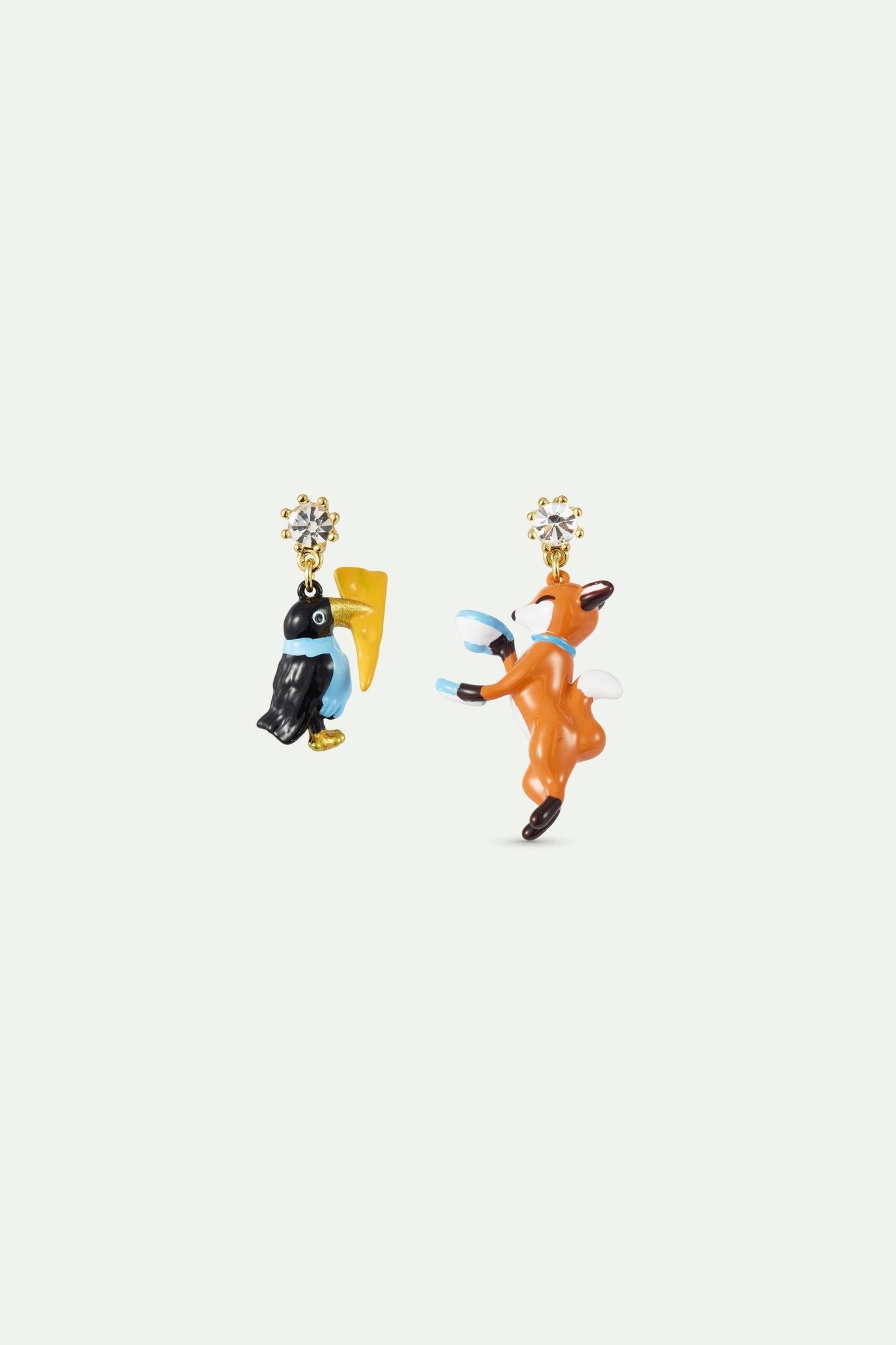 Asymmetrical Earrings The Crow And The Fox, Faceted Crystal | AXFB1011 - Les Nereides